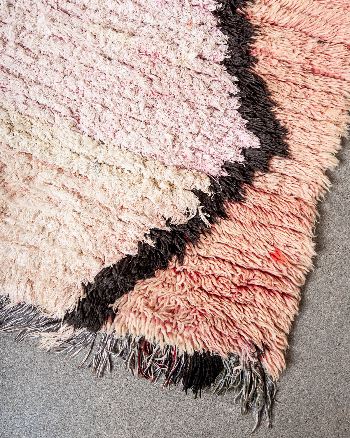 Modern, designer, handcrafted Berber runner rug from Morocco. Vintage carpet with beautiful colours and patterns and fluffy texture.
