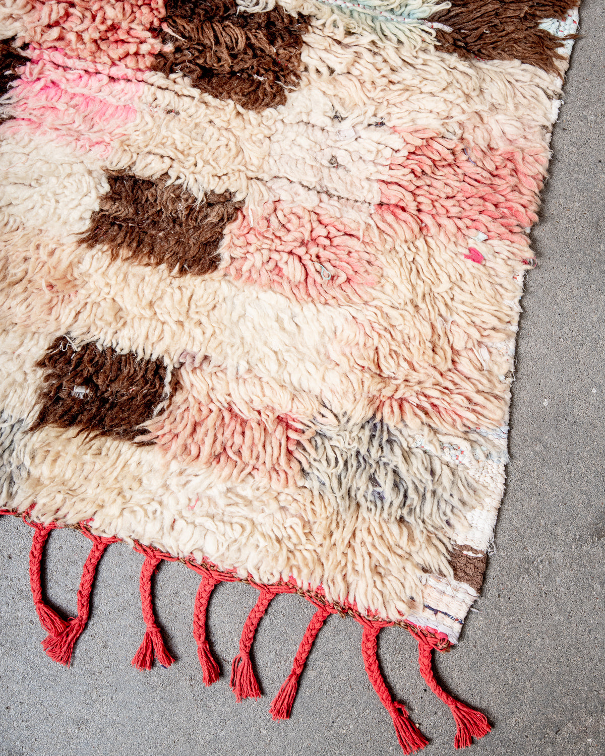 Modern, designer, handcrafted Berber runner rug from Morocco. Vintage carpet with beautiful colours and patterns and fluffy texture.