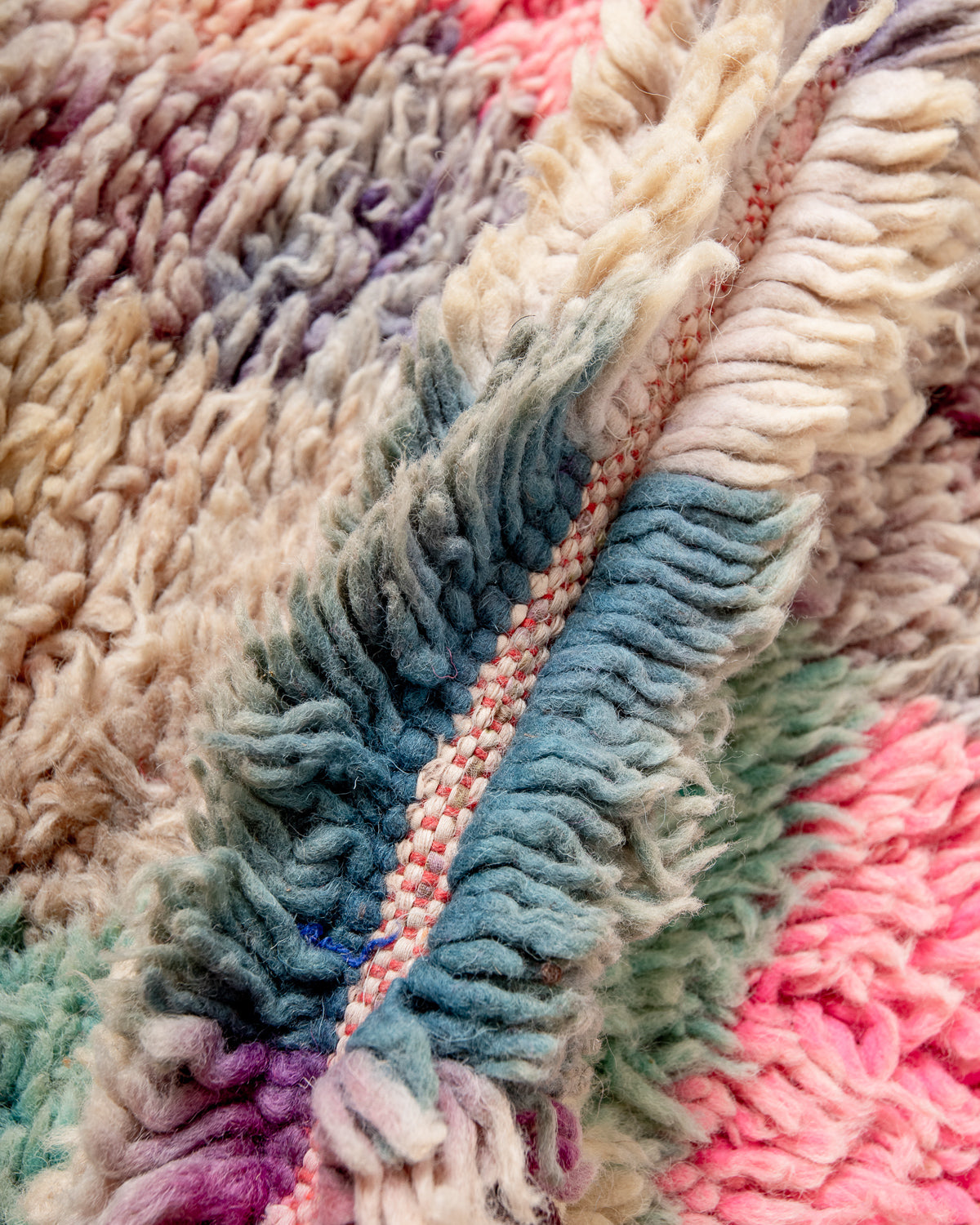 Modern, designer, handcrafted Berber runner rug from Morocco. Vintage carpet with beautiful colours and patterns and fluffy texture.