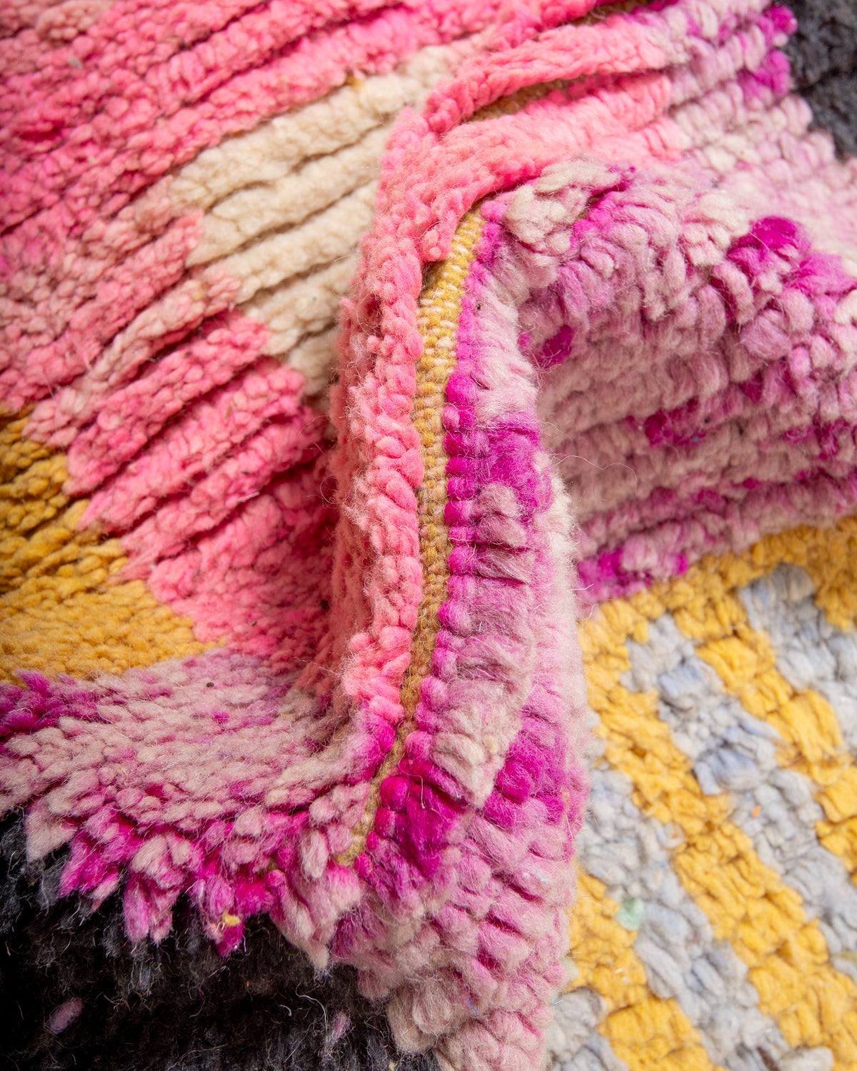 Modern, designer, handcrafted Berber runner rug from Morocco. Vintage carpet with beautiful colours and patterns and fluffy texture.