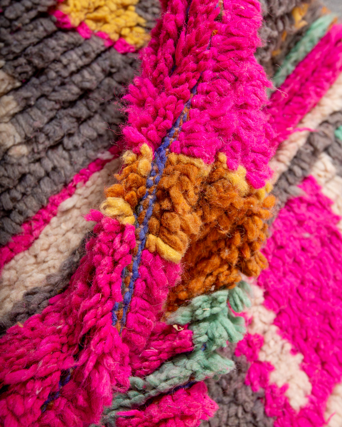 Modern, designer, handcrafted Berber runner rug from Morocco. Vintage carpet with beautiful colours and patterns and fluffy texture.