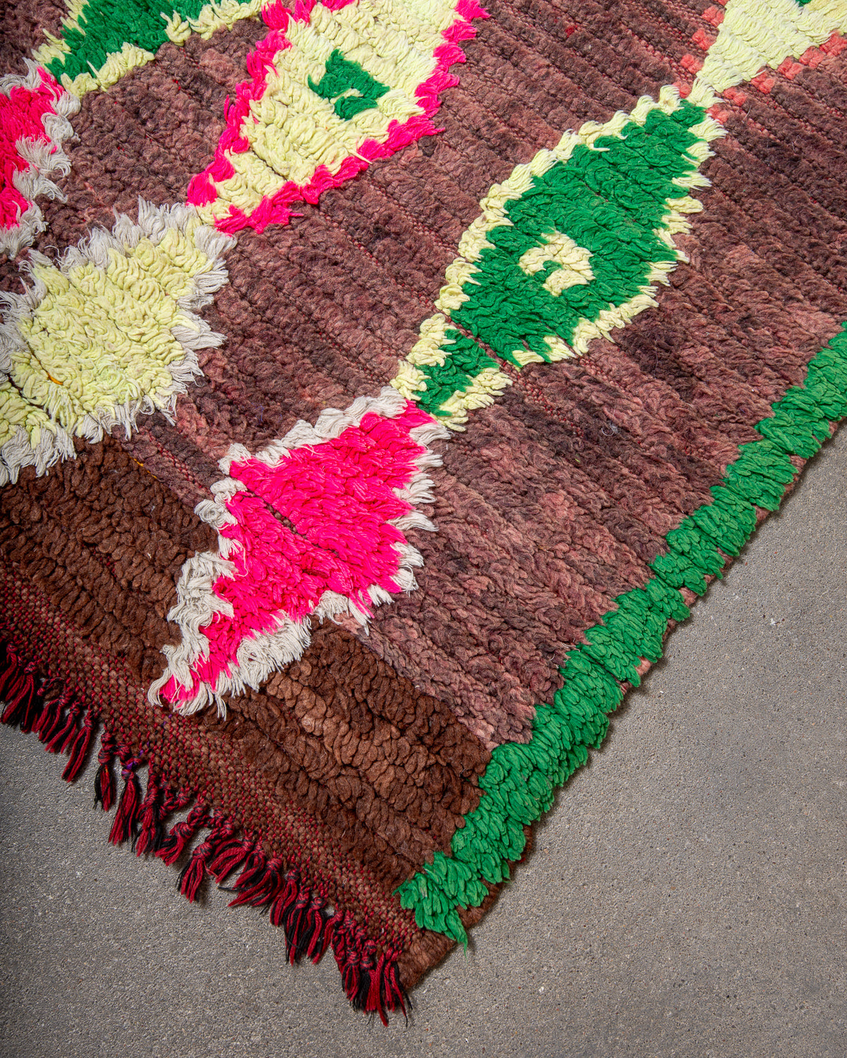Modern, designer, handcrafted Berber runner rug from Morocco. Vintage carpet with beautiful colours and patterns and fluffy texture.