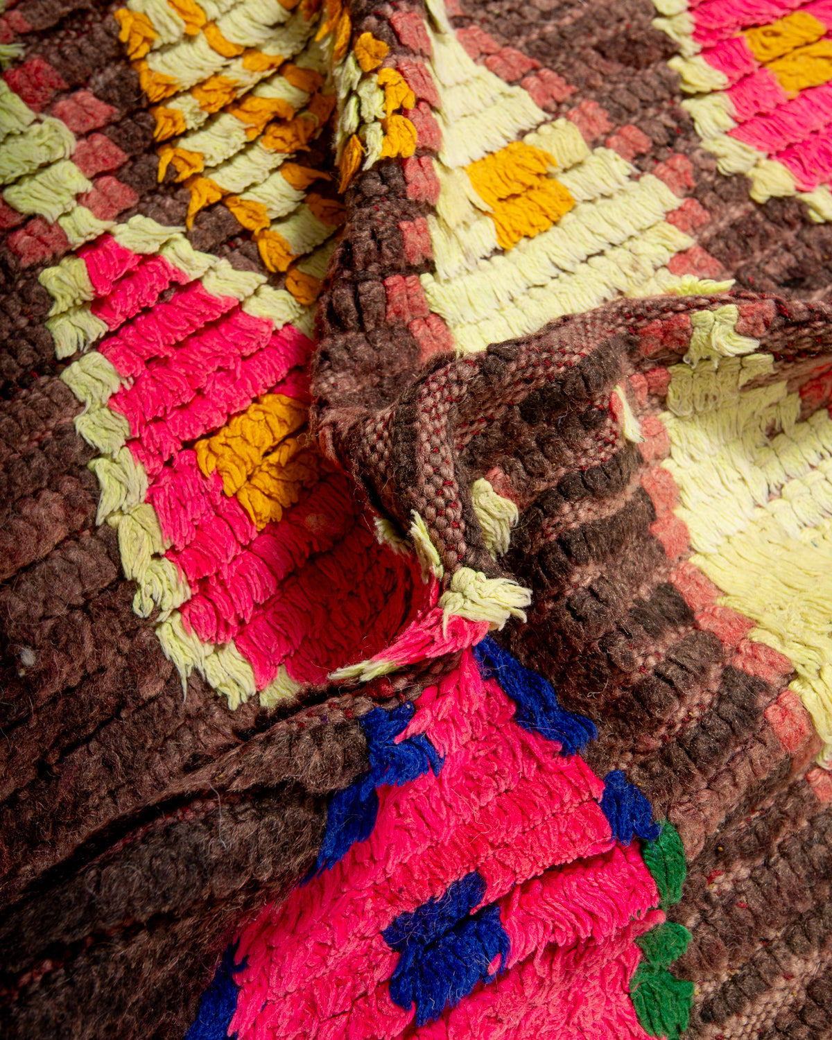 Modern, designer, handcrafted Berber runner rug from Morocco. Vintage carpet with beautiful colours and patterns and fluffy texture.