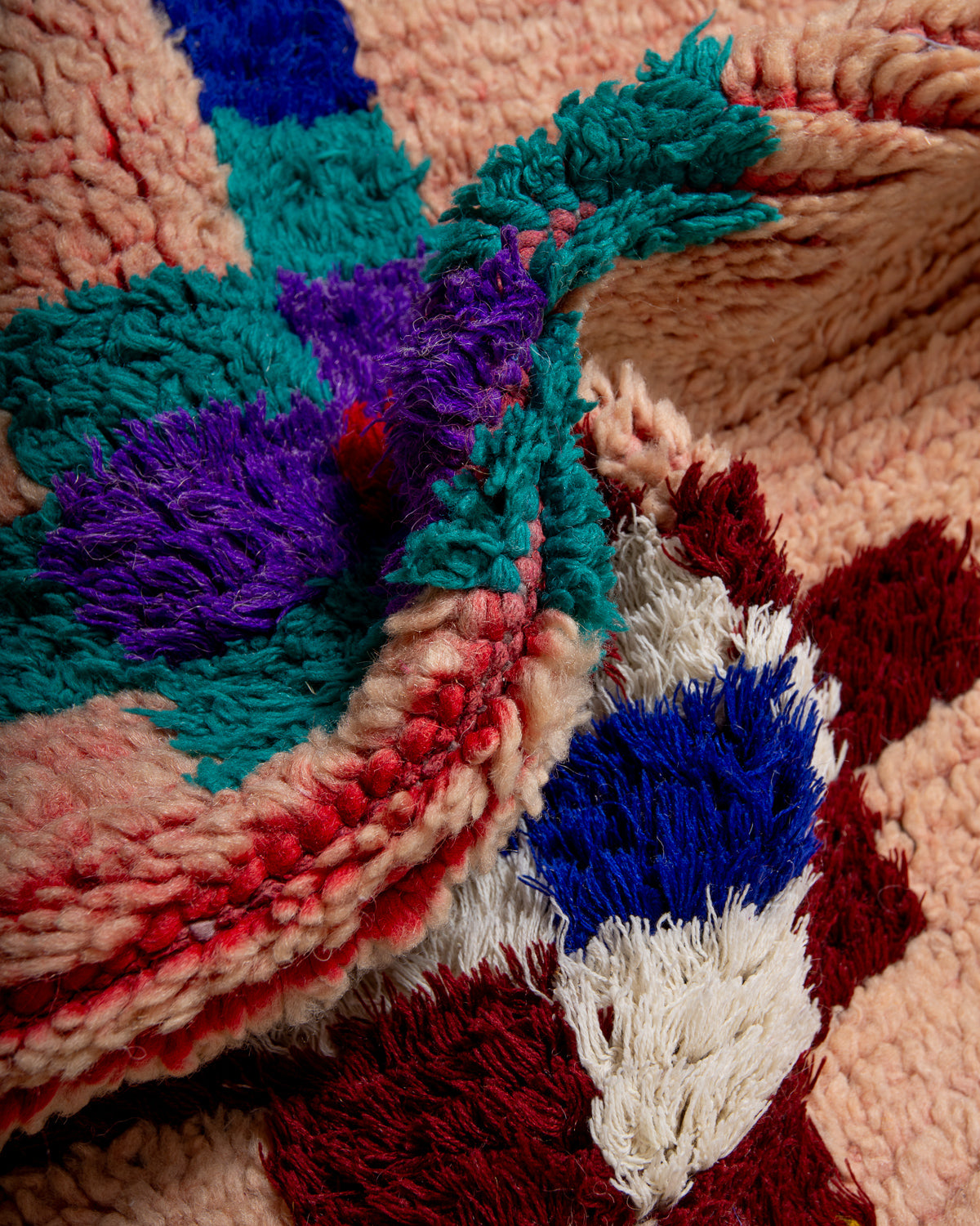 Modern, designer, handcrafted Berber runner rug from Morocco. Vintage carpet with beautiful colours and patterns and fluffy texture.