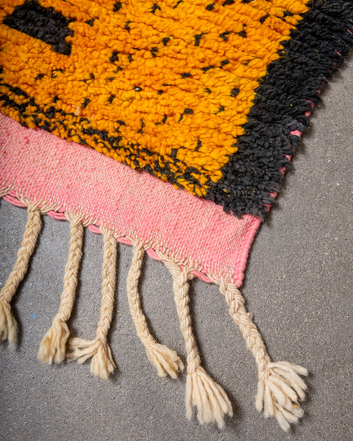 Modern, designer, handcrafted Berber runner rug from Morocco. Beniourain carpet with beautiful colours and patterns and fluffy wool texture.