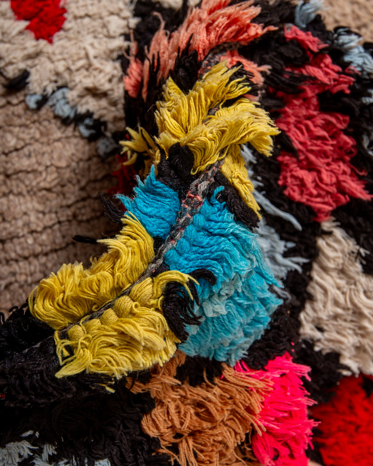 Modern, designer, handcrafted Berber runner rug from Morocco. Vintage carpet with beautiful colours and patterns and fluffy texture.