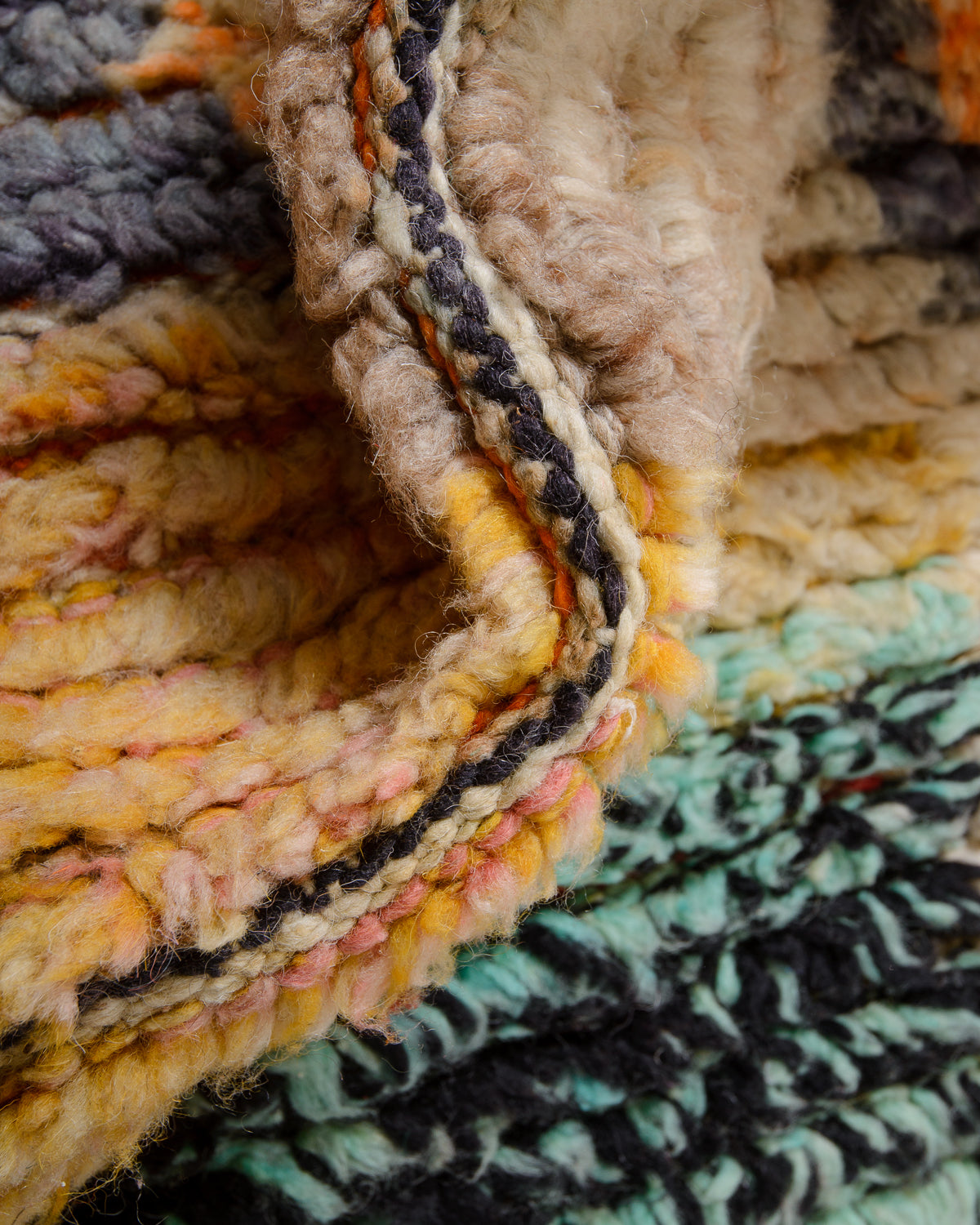 Modern, designer, handcrafted Berber runner rug from Morocco. Vintage carpet with beautiful colours and patterns and fluffy texture.