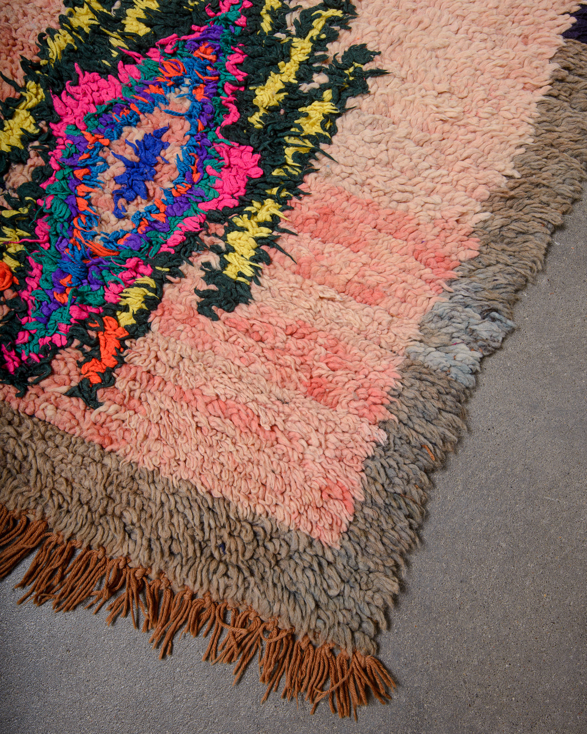 Modern, designer, handcrafted Berber runner rug from Morocco. Vintage carpet with beautiful colours and patterns and fluffy texture.