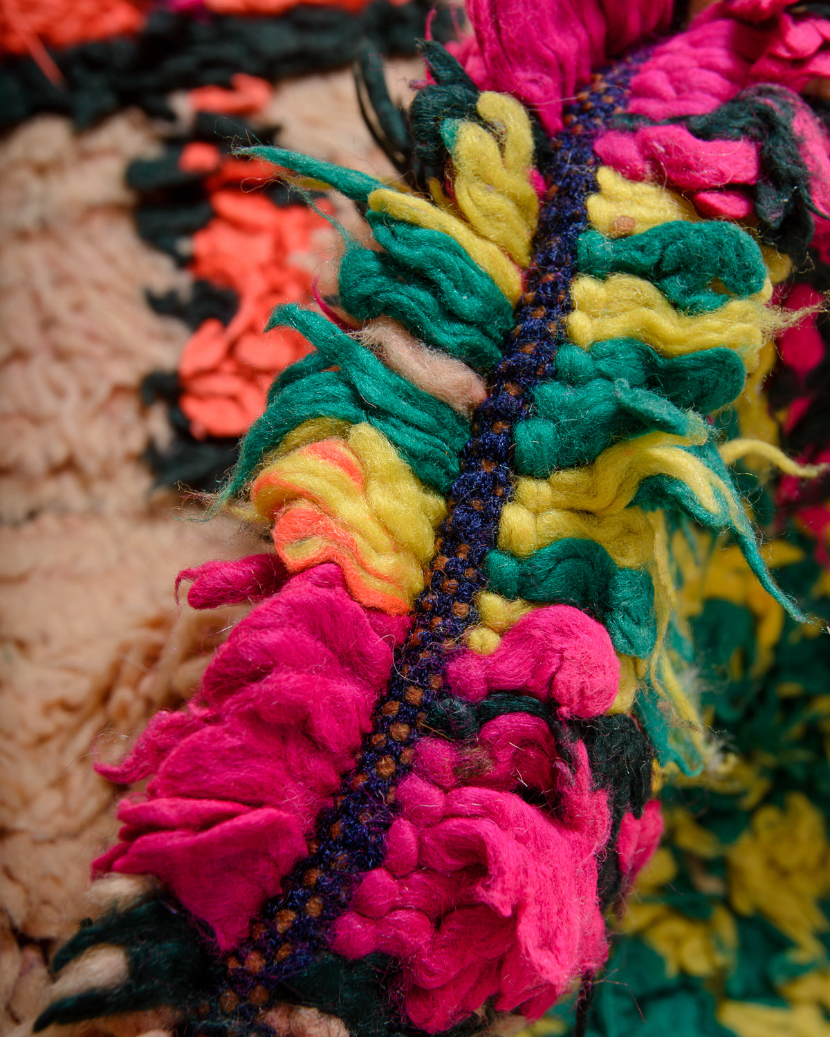 Modern, designer, handcrafted Berber runner rug from Morocco. Vintage carpet with beautiful colours and patterns and fluffy texture.