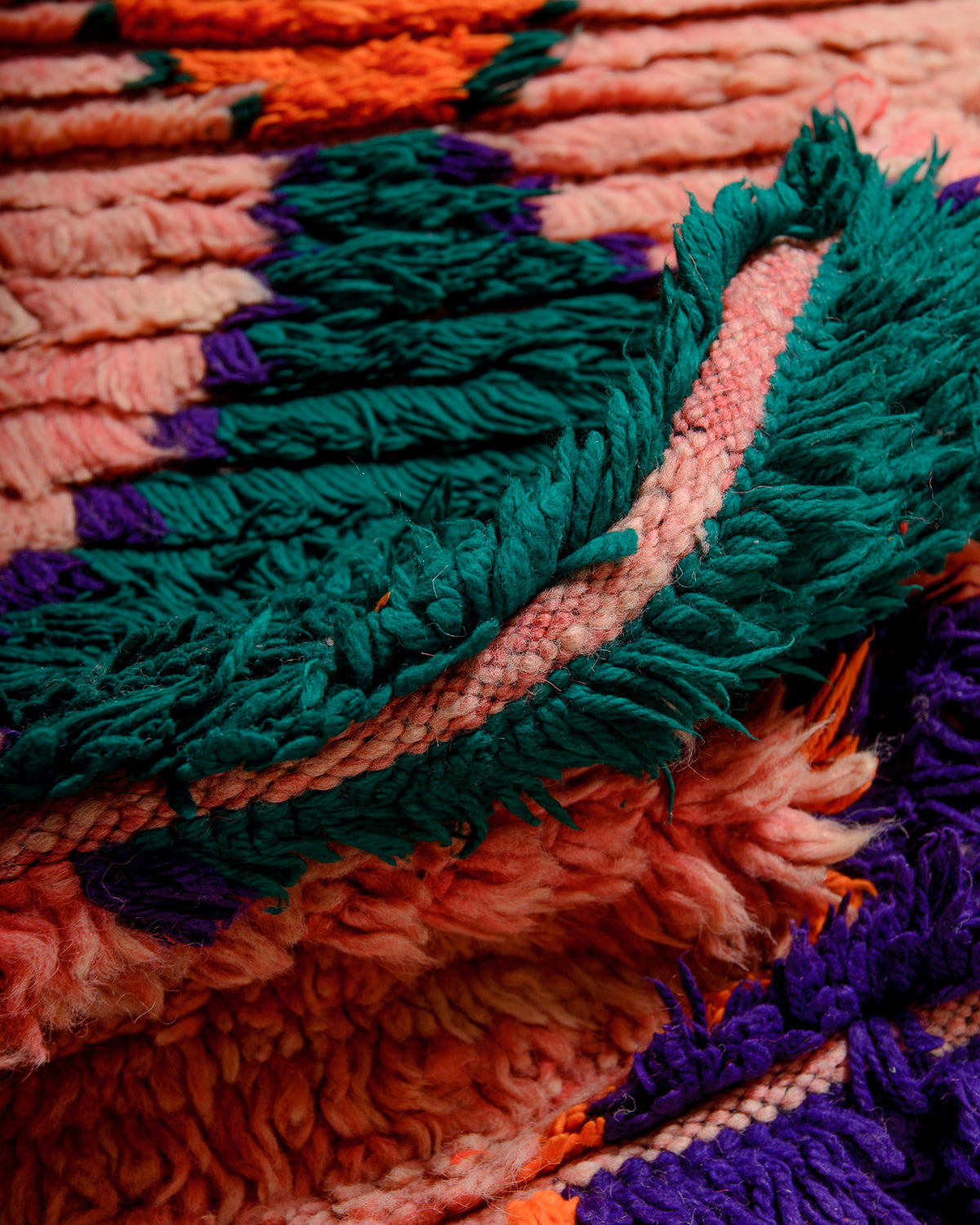 Modern, designer, handcrafted Berber runner rug from Morocco. Vintage carpet with beautiful colours and patterns and fluffy texture.