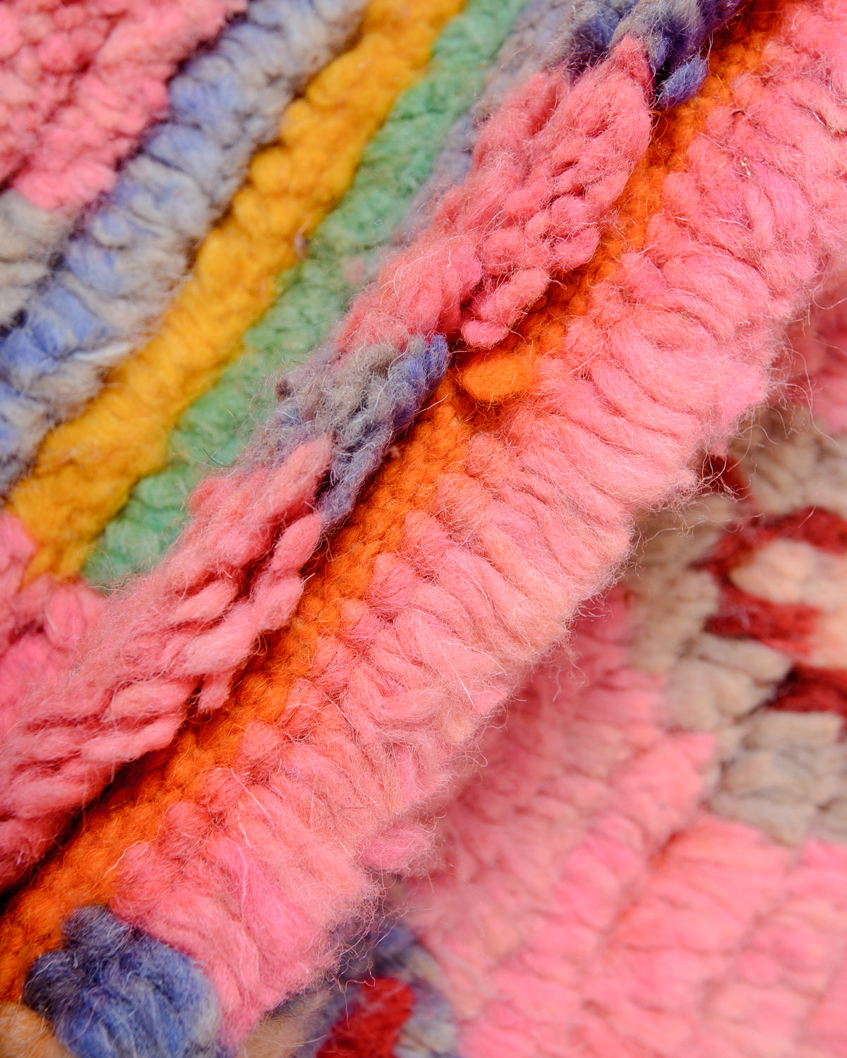 Modern, designer, handcrafted Berber runner rug from Morocco. Vintage carpet with beautiful colours and patterns and fluffy texture.