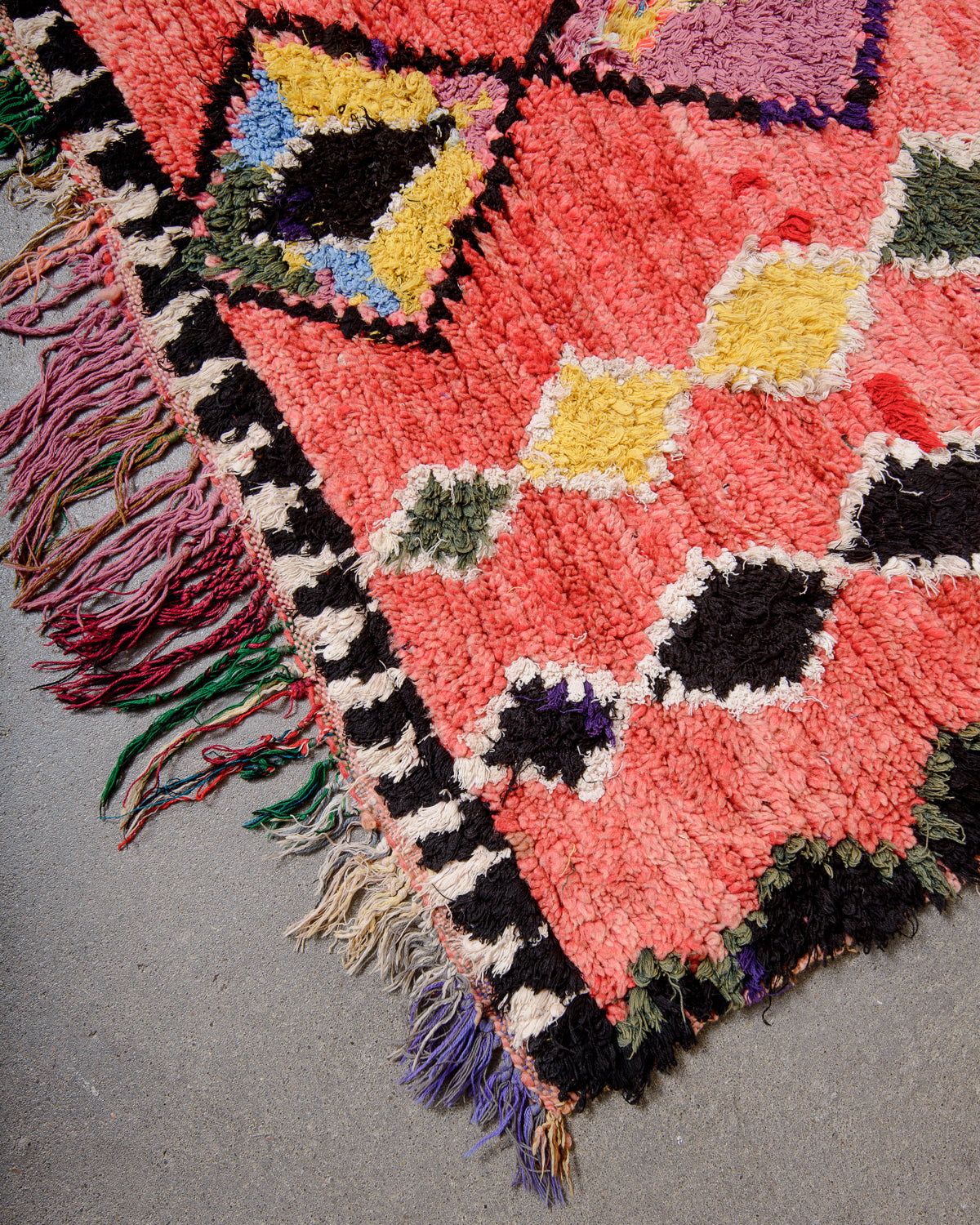 Modern, designer, handcrafted Berber runner rug from Morocco. Vintage carpet with beautiful colours and patterns and fluffy texture.