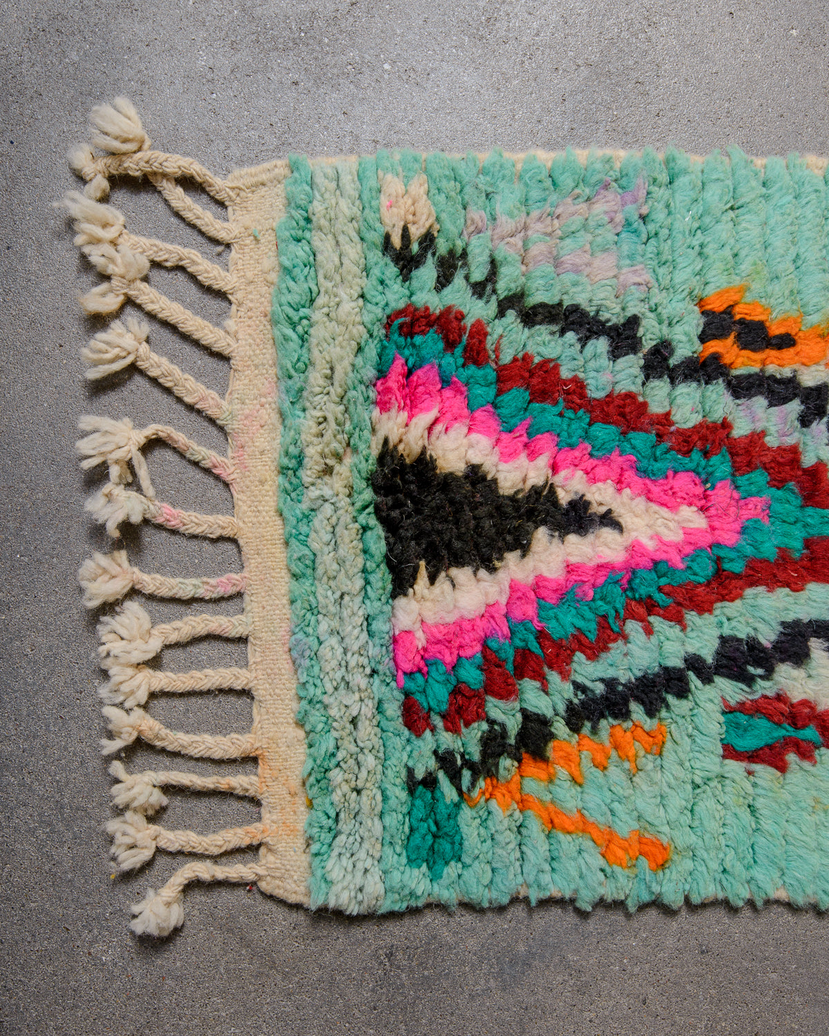 Modern, designer, handcrafted Berber runner rug from Morocco. Vintage carpet with beautiful colours and patterns and fluffy texture.