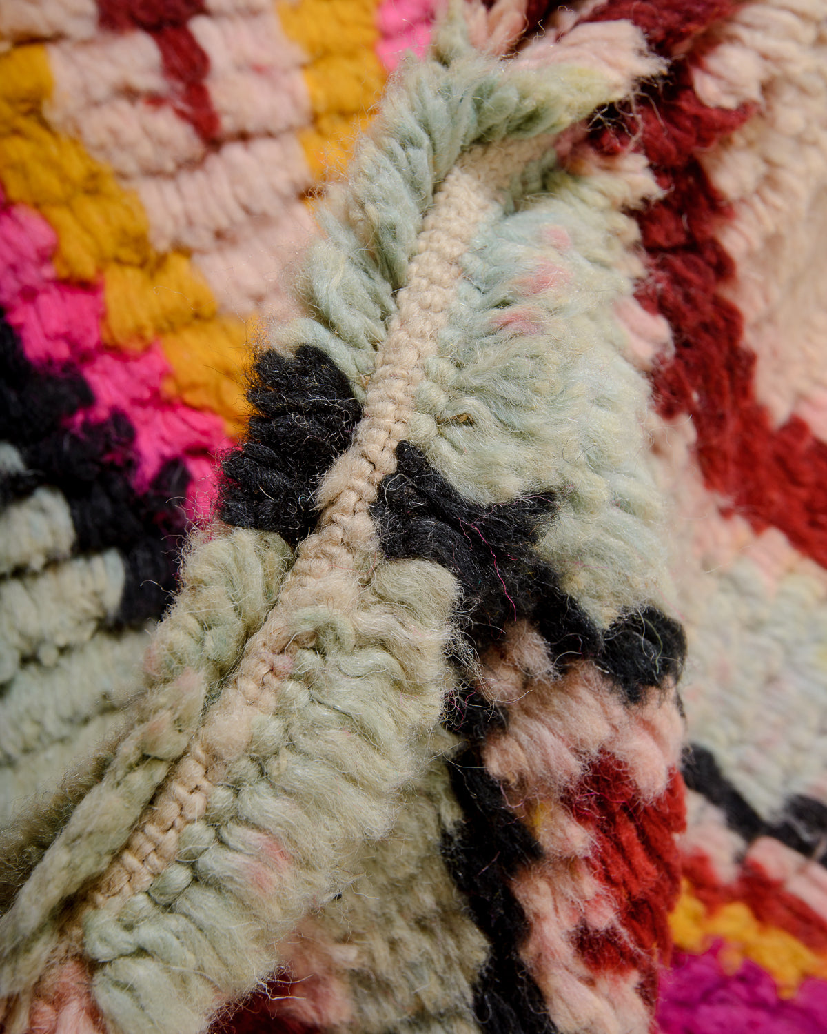 Modern, designer, handcrafted Berber runner rug from Morocco. Vintage carpet with beautiful colours and patterns and fluffy texture.