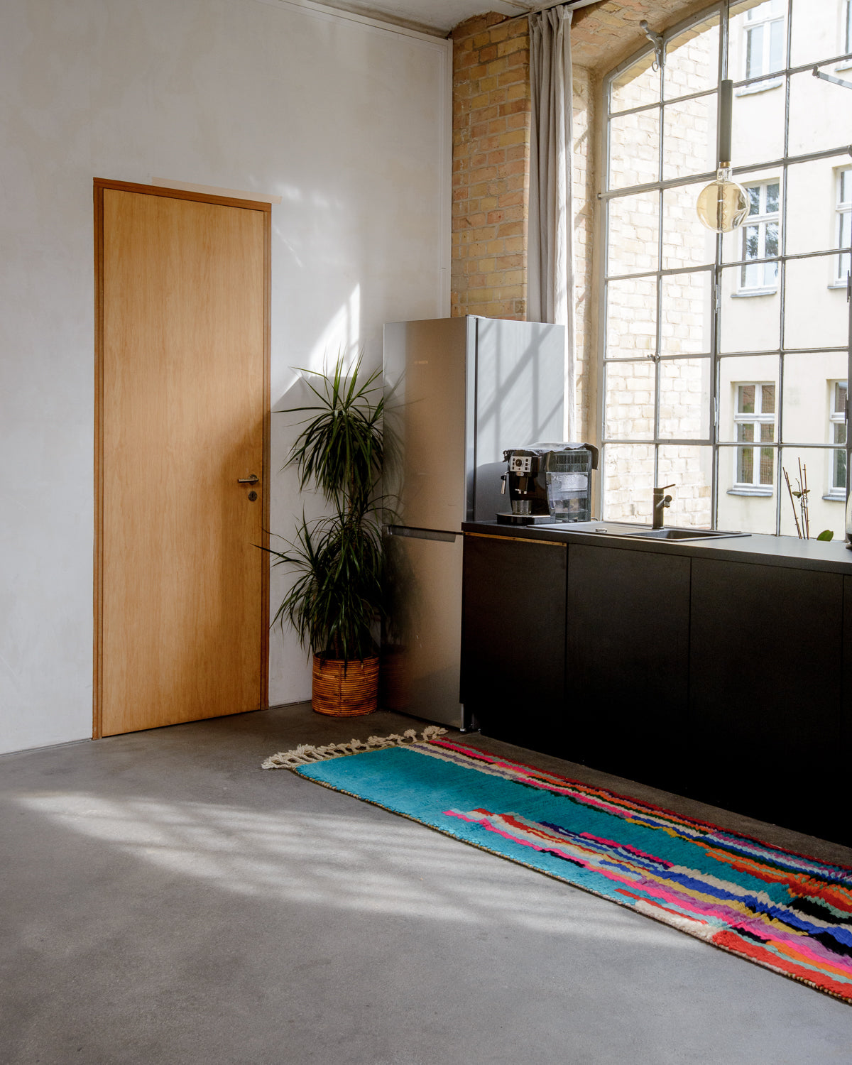 Modern designer vintage handcrafted Berber rug from Morocco. Boujad with beautiful colors and patterns.