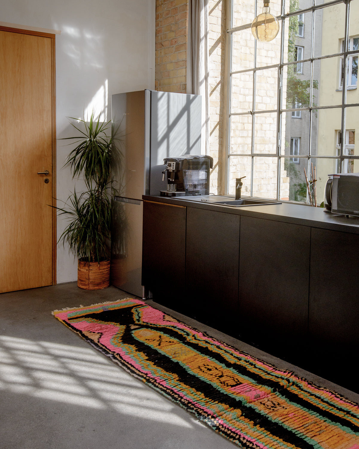 Modern designer vintage handcrafted Berber rug from Morocco. Boujad with beautiful colors and patterns.