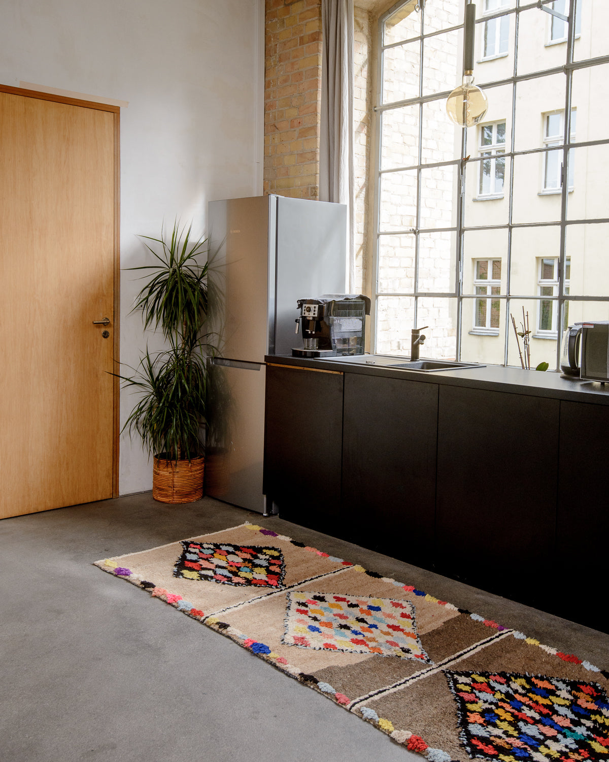 Modern designer vintage handcrafted Berber rug from Morocco. Boujad with beautiful colors and patterns.