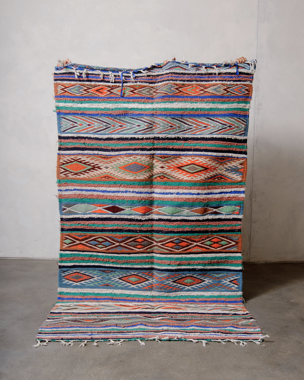 Modern designer handcrafted Berber rug from Morocco. Vintage Kelim with beautiful colours and patterns.