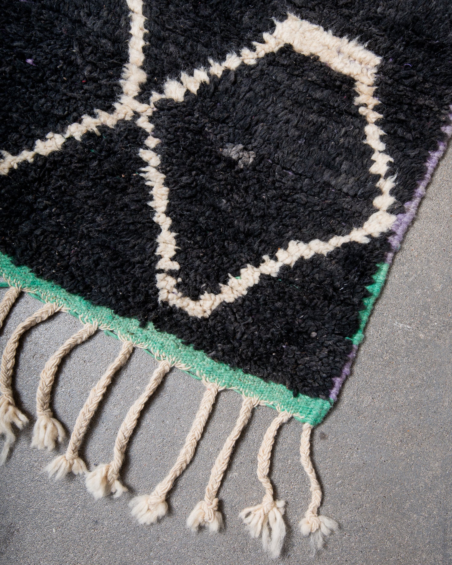 Modern, designer, handcrafted Berber runner rug from Morocco. Vintage carpet with beautiful colours and patterns and fluffy texture.