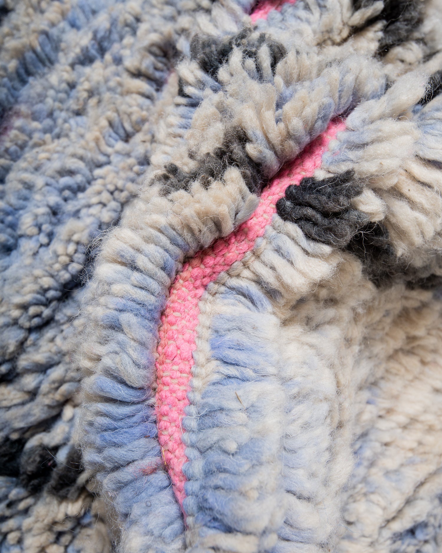 Modern, designer, handcrafted Berber runner rug from Morocco. Vintage carpet with beautiful colours and patterns and fluffy texture.