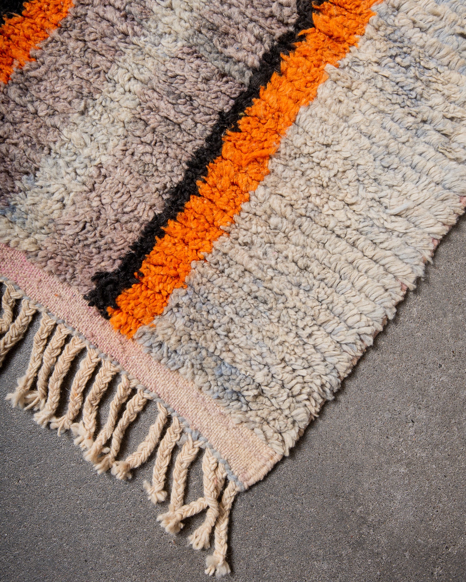 Modern, designer, handcrafted Berber runner rug from Morocco. Vintage carpet with beautiful colours and patterns and fluffy texture.