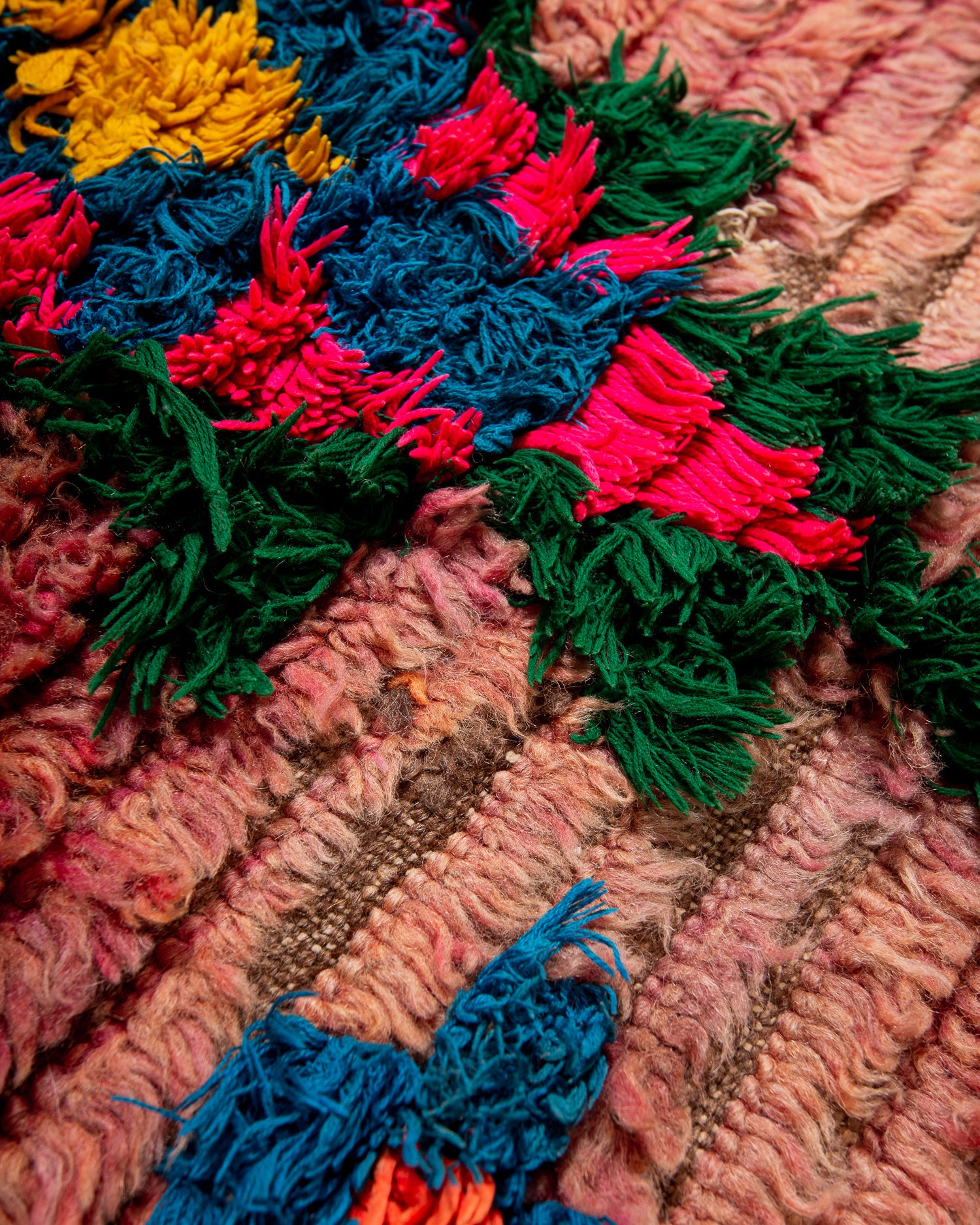 Modern, designer, handcrafted Berber runner rug from Morocco. Vintage carpet with beautiful colours and patterns and fluffy texture.