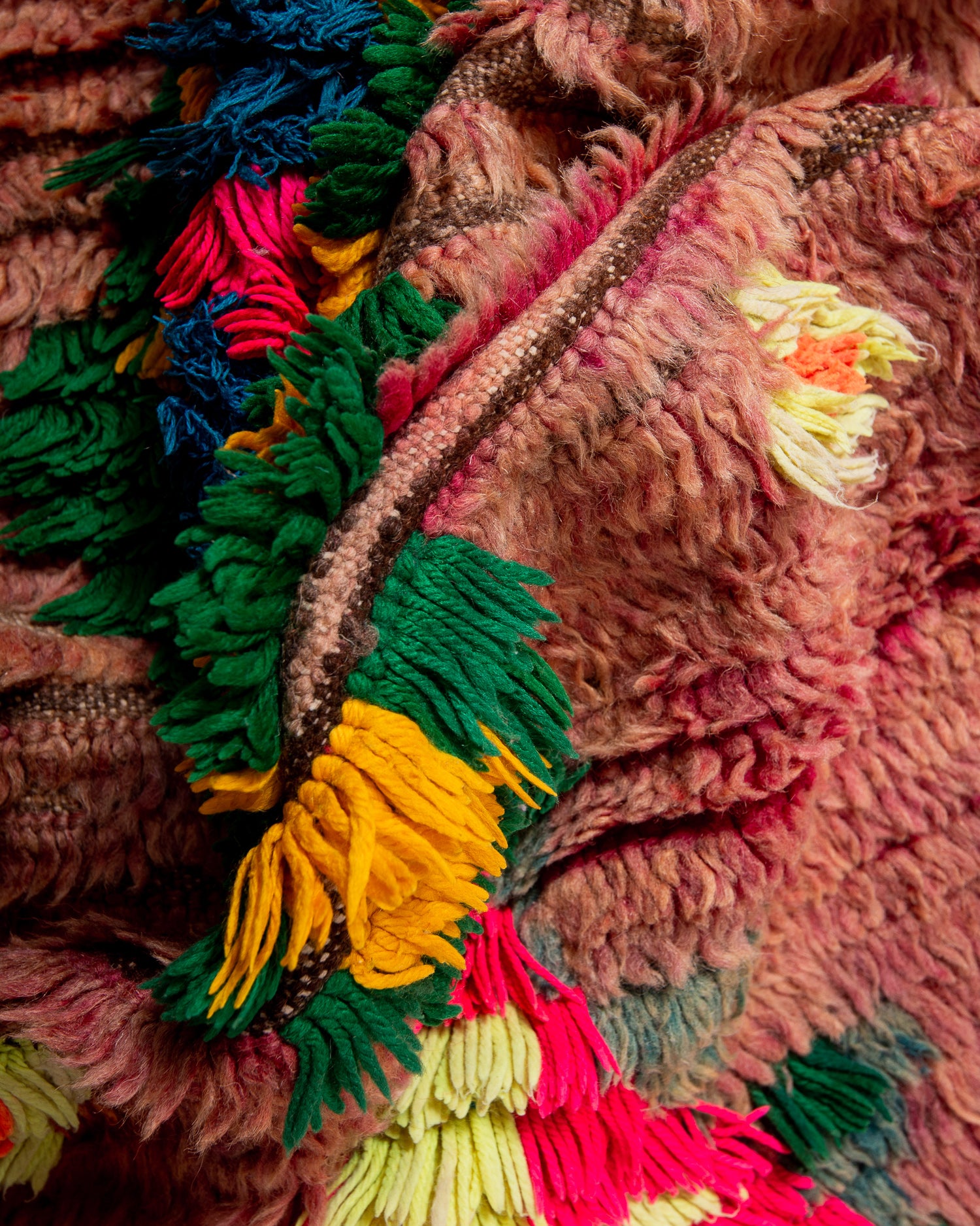 Modern, designer, handcrafted Berber runner rug from Morocco. Vintage carpet with beautiful colours and patterns and fluffy texture.