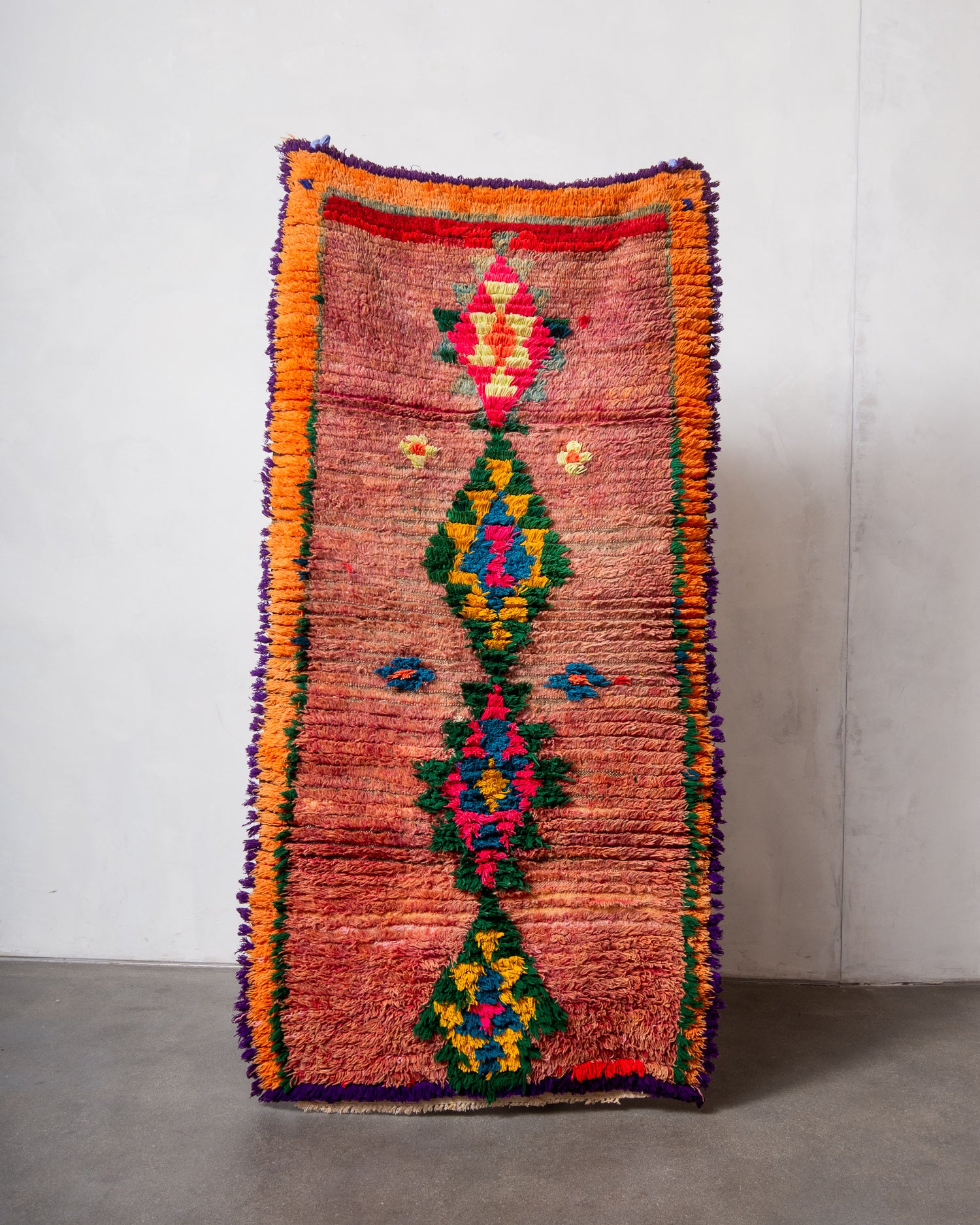 Modern, designer, handcrafted Berber runner rug from Morocco. Vintage carpet with beautiful colours and patterns and fluffy texture.