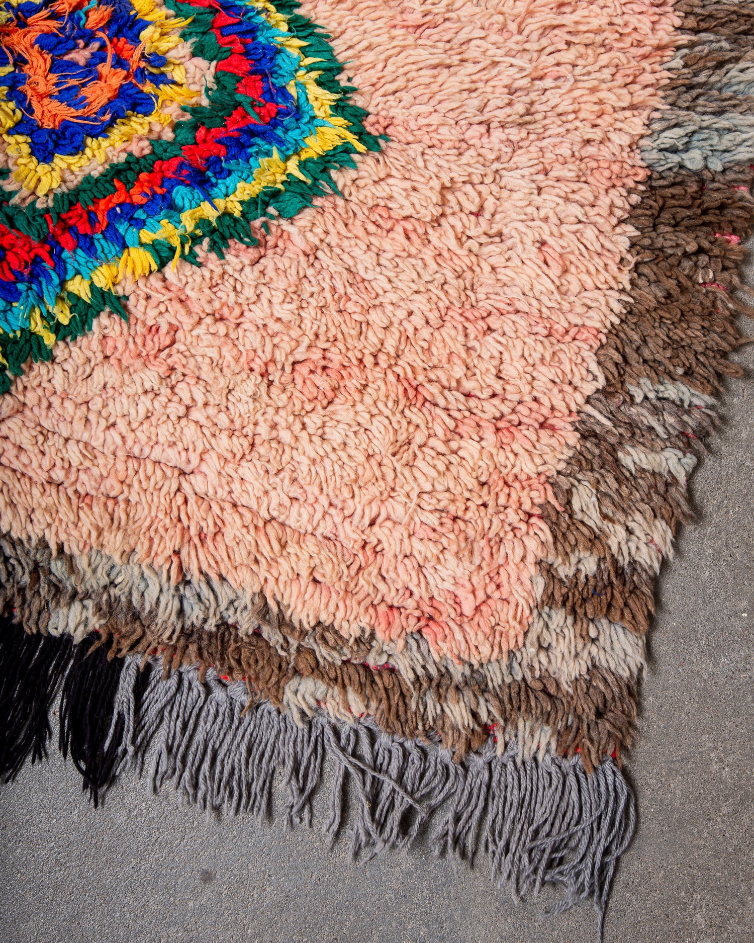Modern, designer, handcrafted Berber runner rug from Morocco. Vintage carpet with beautiful colours and patterns and fluffy texture.