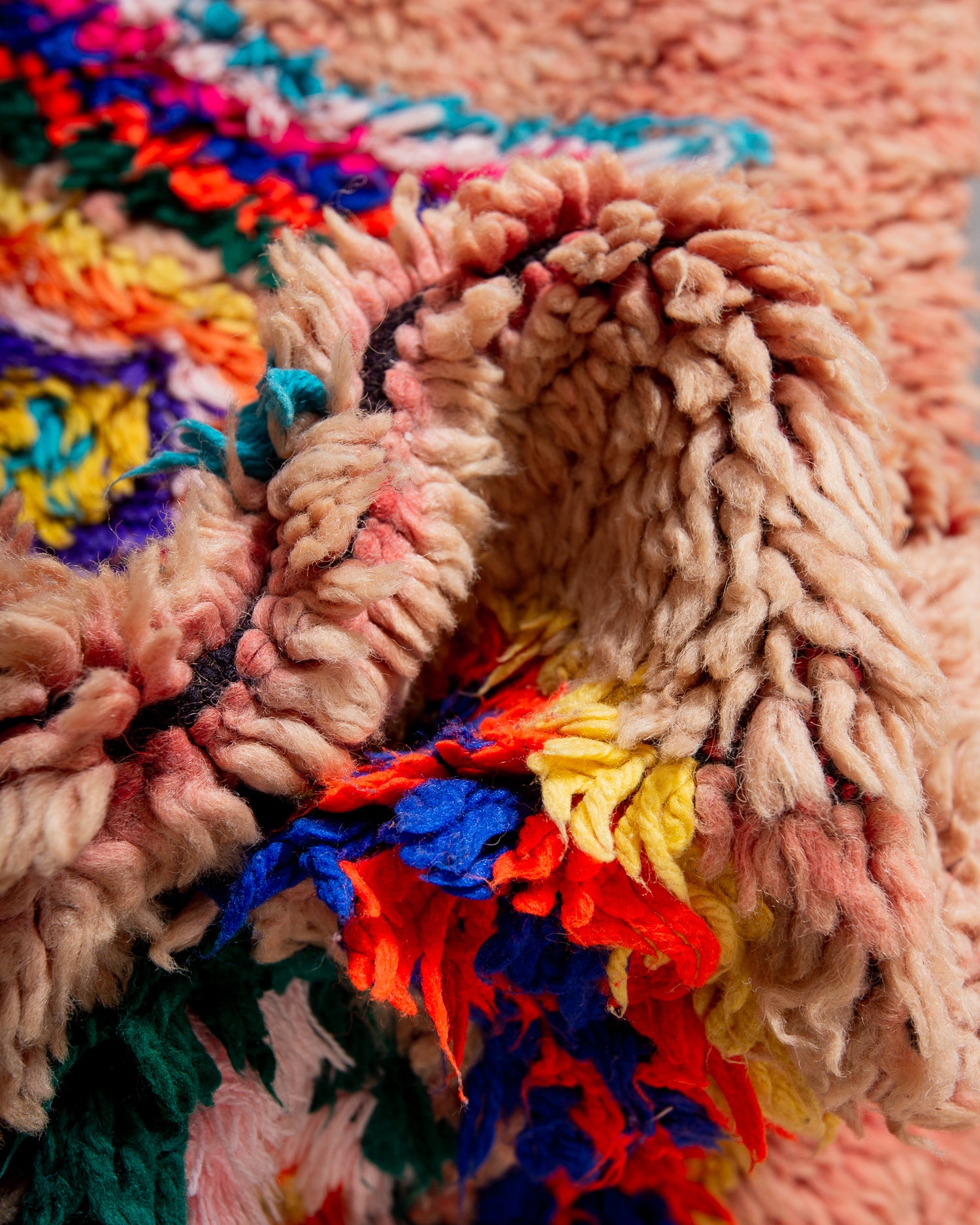 Modern, designer, handcrafted Berber runner rug from Morocco. Vintage carpet with beautiful colours and patterns and fluffy texture.