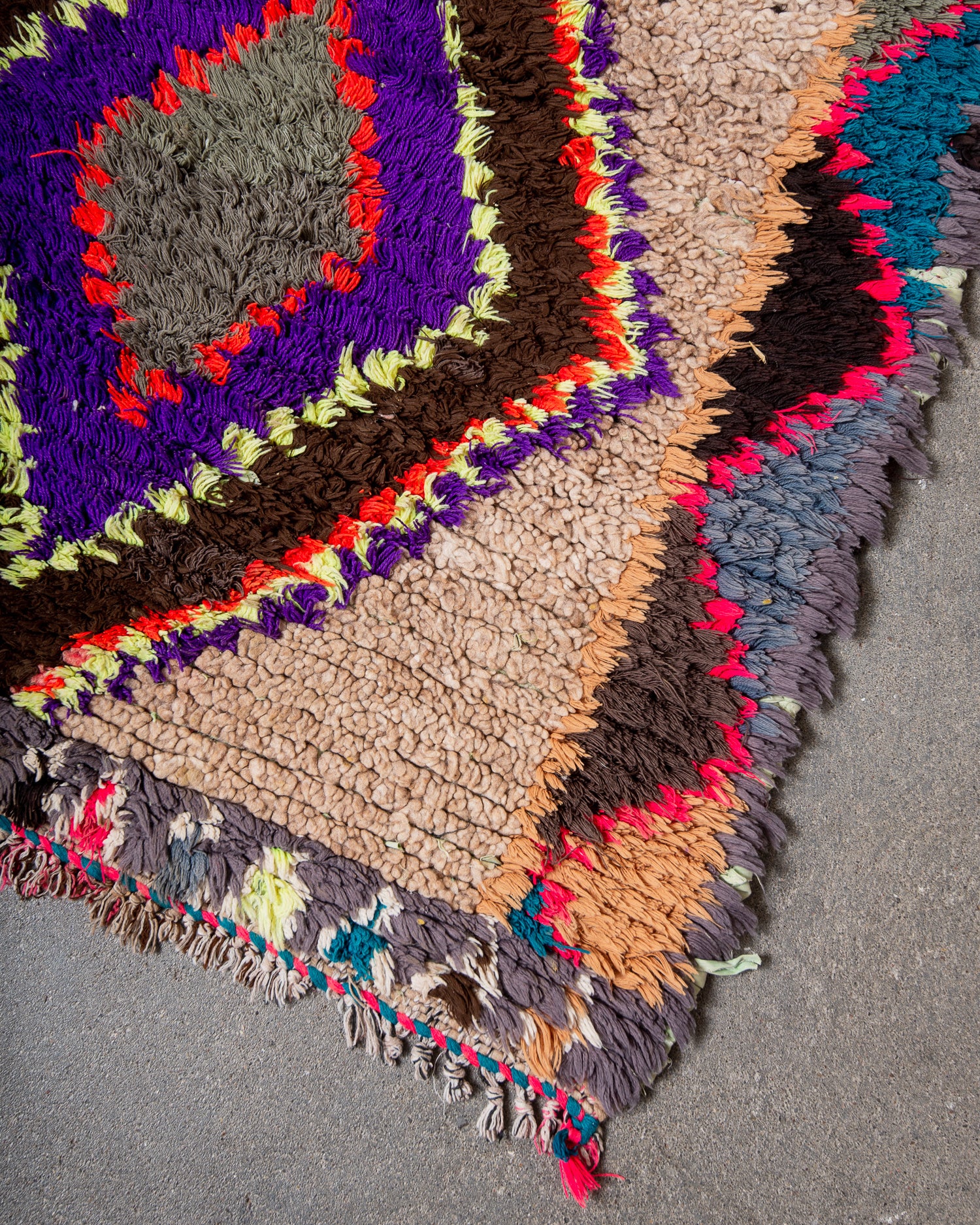 Modern, designer, handcrafted Berber runner rug from Morocco. Vintage carpet with beautiful colours and patterns and fluffy texture.