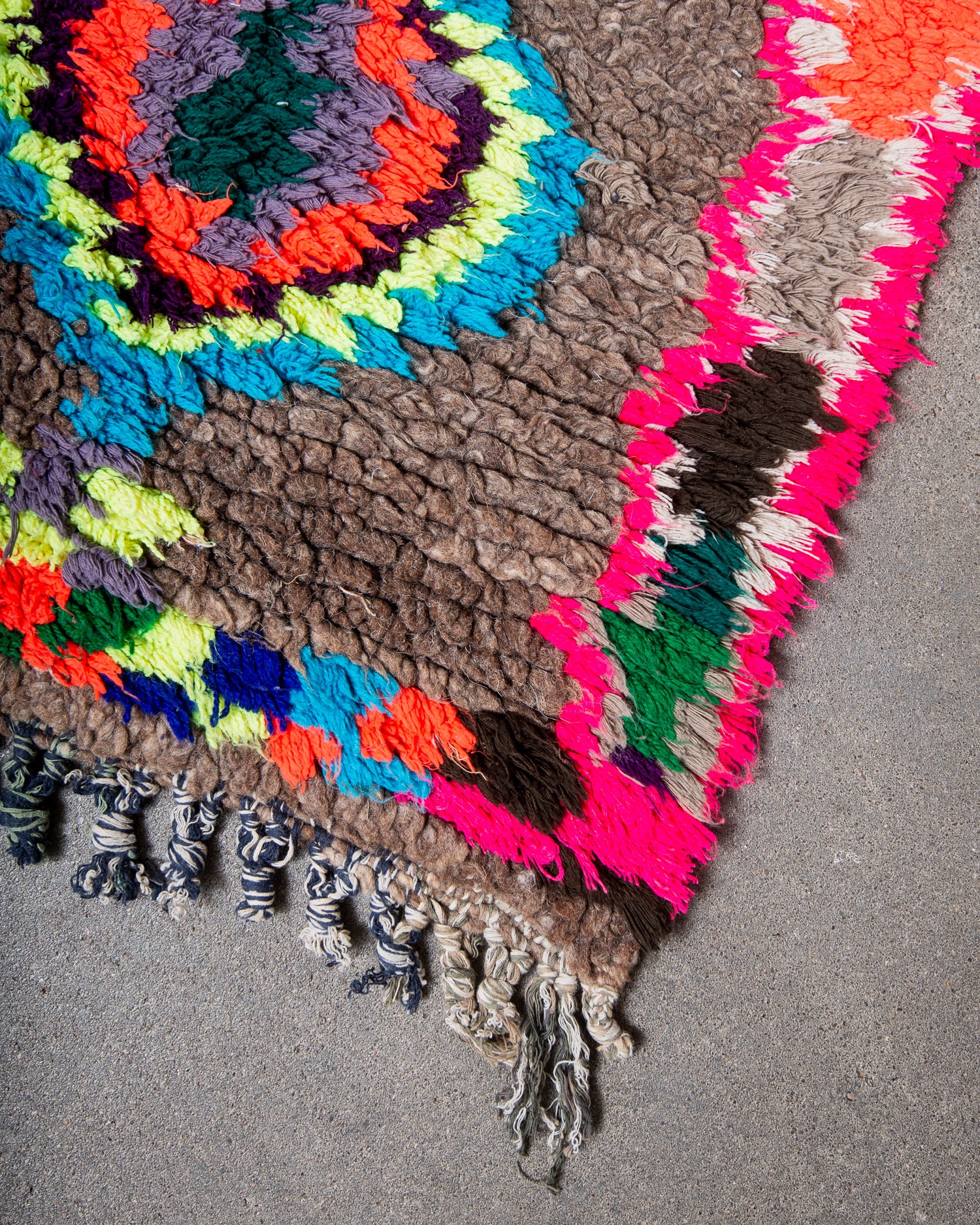 Modern, designer, handcrafted Berber runner rug from Morocco. Vintage carpet with beautiful colours and patterns and fluffy texture.