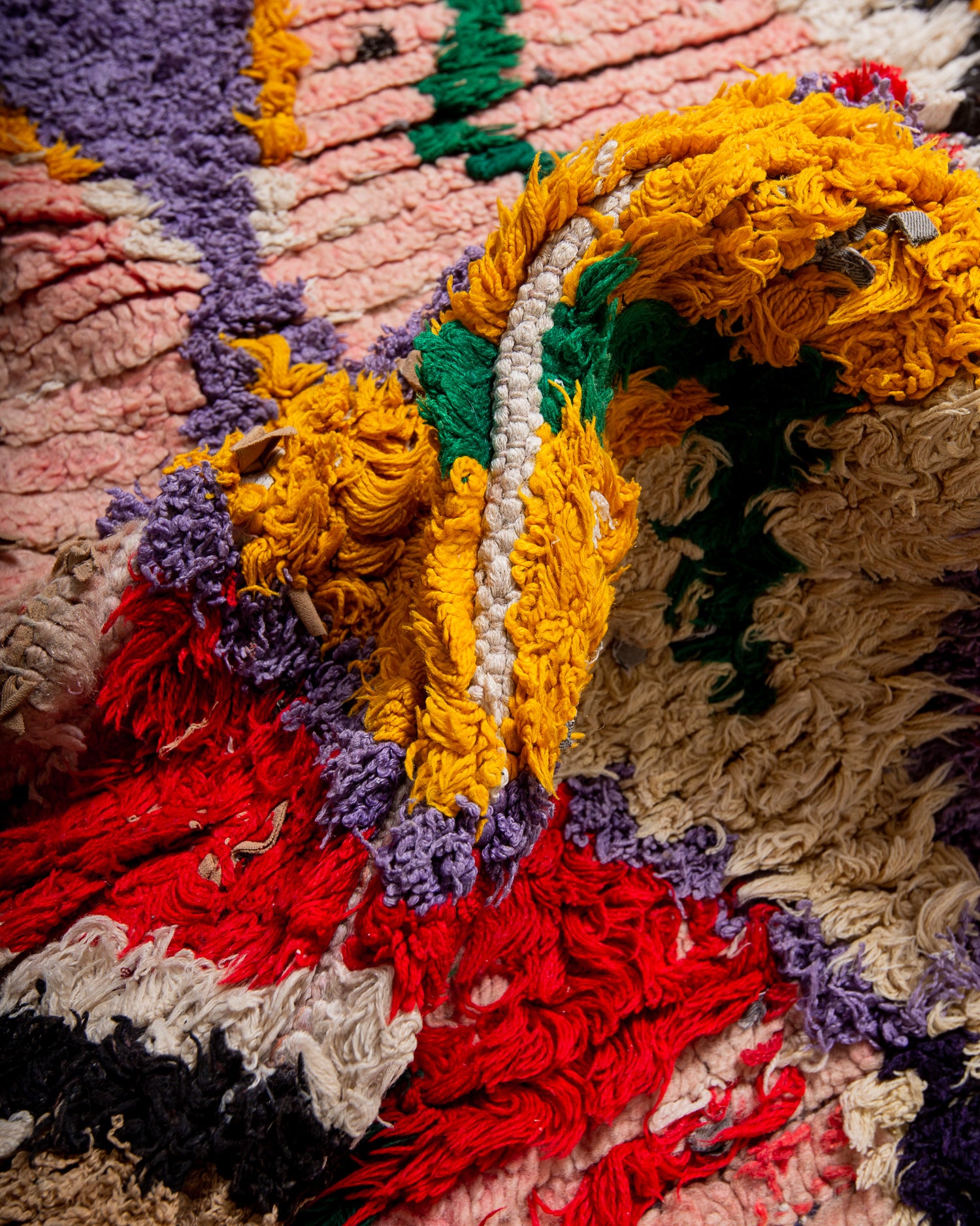 Modern, designer, handcrafted Berber runner rug from Morocco. Vintage carpet with beautiful colours and patterns and fluffy texture.