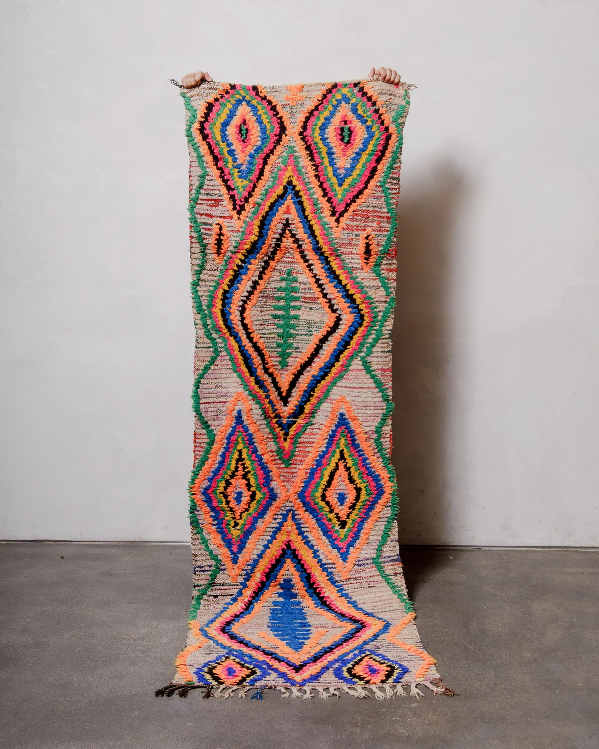 Berberlin Vintage Runner Rug in bright colours including neon orange and green.