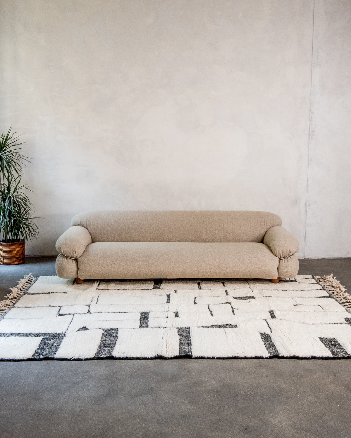 Modern, designer, handcrafted Berber rug from Morocco. Beniourain carpet with beautiful colours and patterns and fluffy wool texture