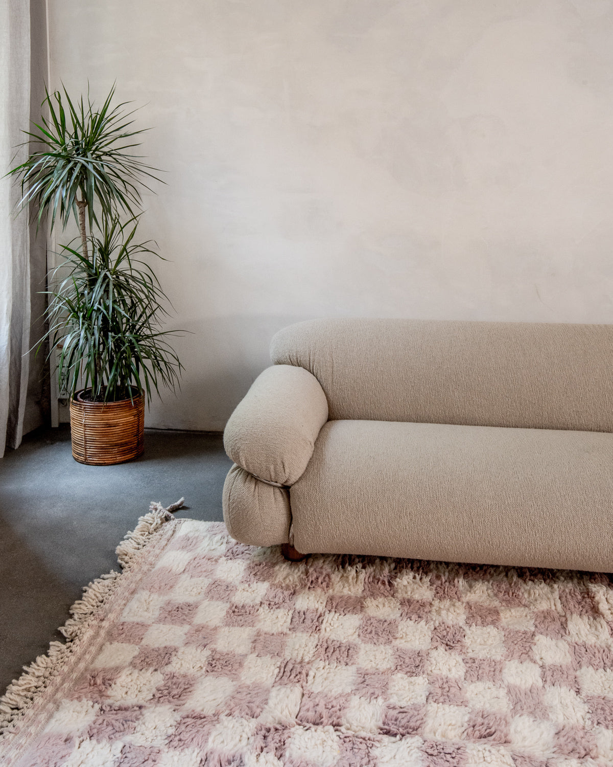 Modern, designer, handcrafted Berber rug from Morocco. Beniourain carpet with beautiful colours and patterns and fluffy wool texture