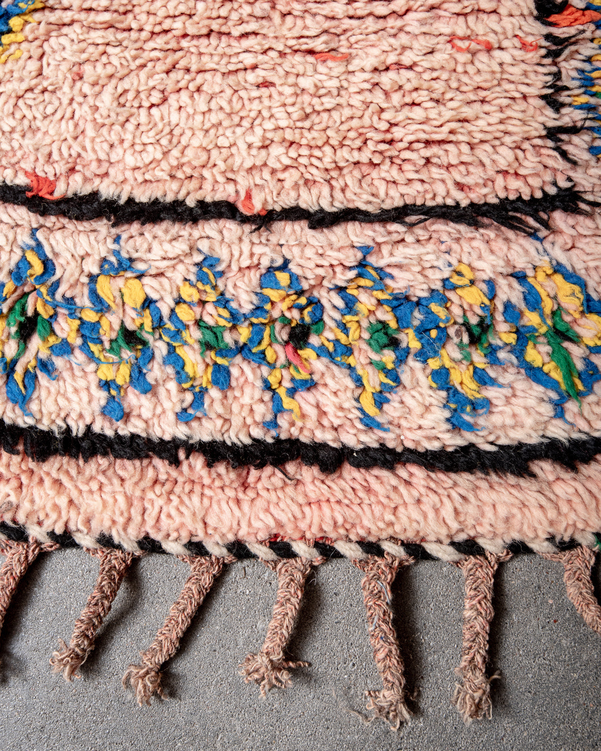 Modern, designer, handcrafted Berber rug from Morocco. Vintage carpet with beautiful colours and patterns and fluffy texture.