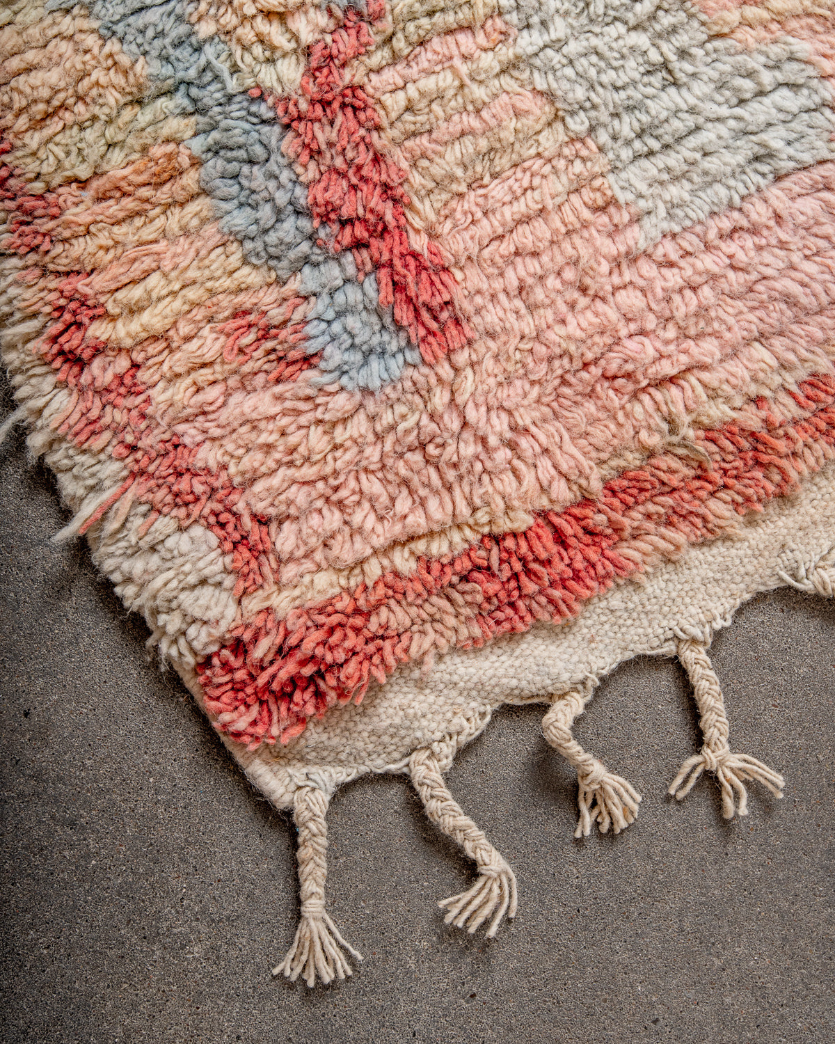 Modern, designer, handcrafted Berber runner rug from Morocco. Vintage carpet with beautiful colours and patterns and fluffy texture.