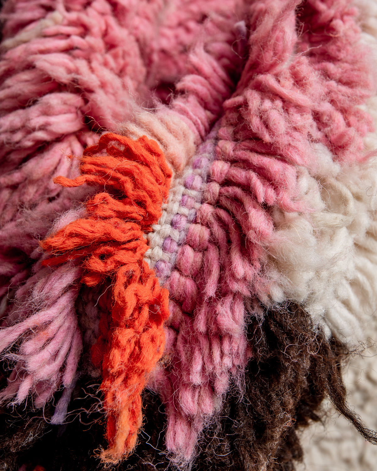 Modern, designer, handcrafted Berber runner rug from Morocco. Vintage carpet with beautiful colours and patterns and fluffy texture.