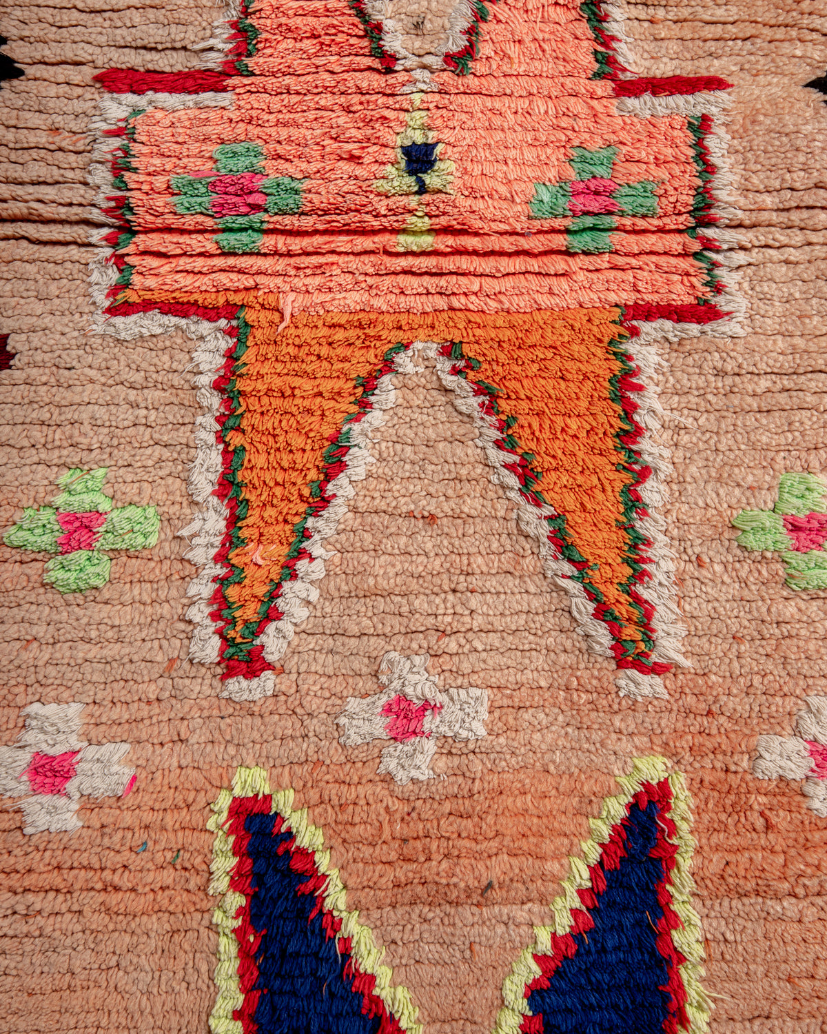 Modern, designer, handcrafted Berber rug from Morocco. Vintage carpet with beautiful colours and patterns and fluffy texture.
