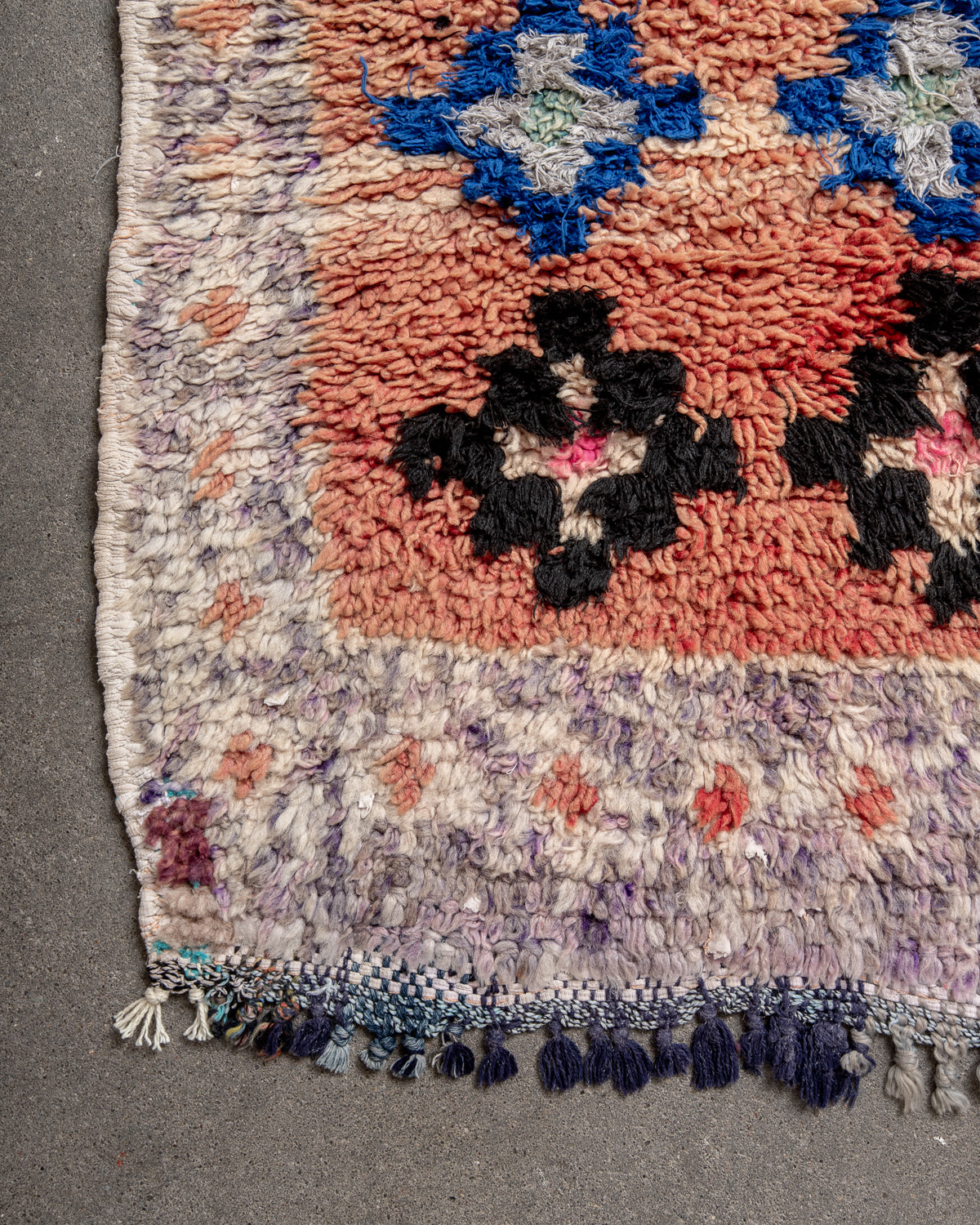 Modern, designer, handcrafted Berber runner rug from Morocco. Vintage carpet with beautiful colours and patterns and fluffy texture.