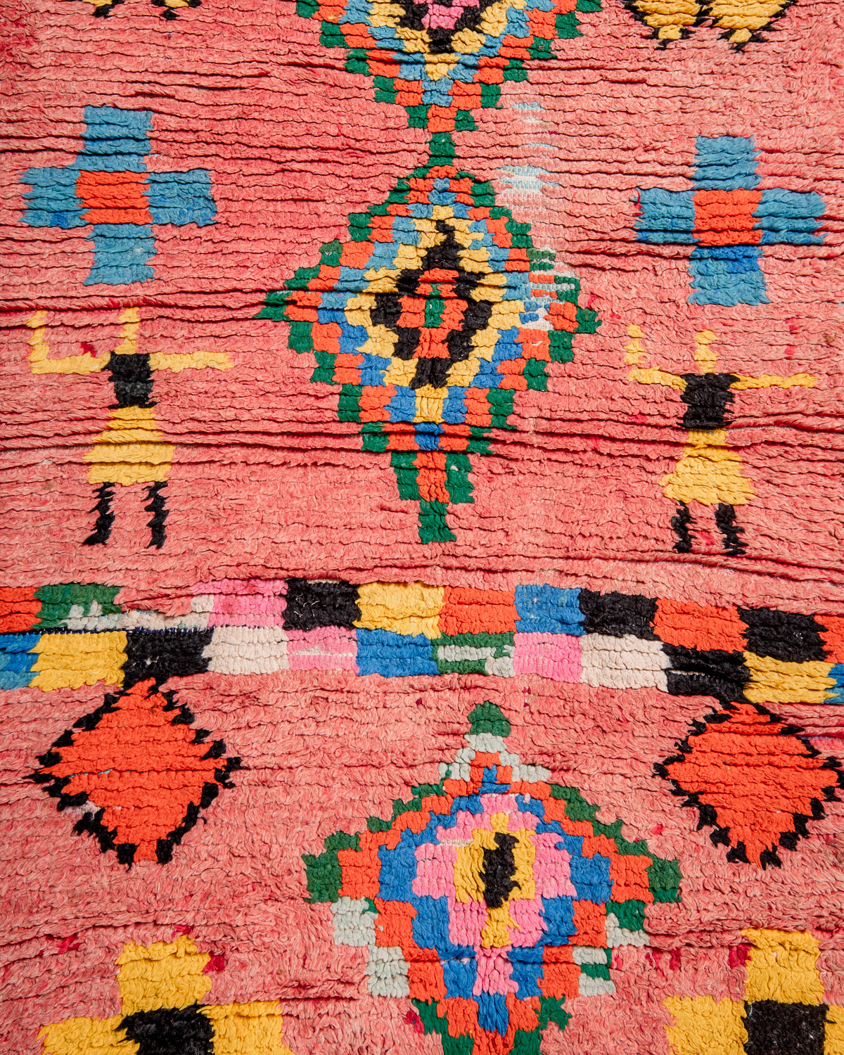 Modern, designer, handcrafted Berber rug from Morocco. Vintage carpet with beautiful colours and patterns and fluffy texture.