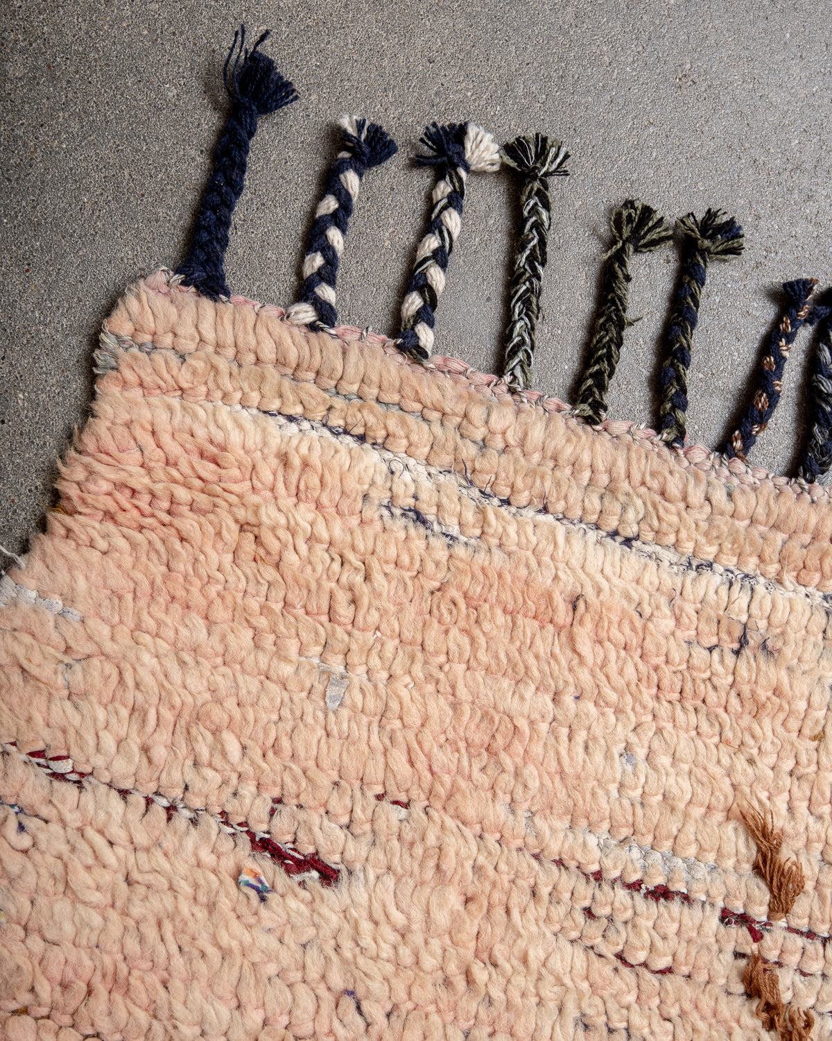 Modern, designer, handcrafted Berber rug from Morocco. Vintage carpet with beautiful colours and patterns and fluffy texture.