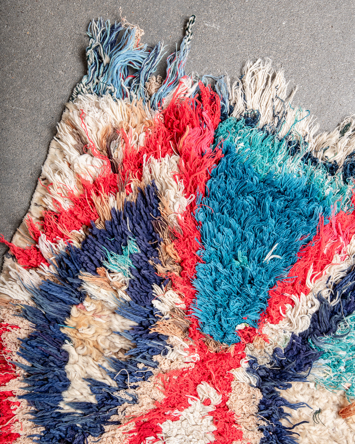 Modern designer vintage handcrafted Berber rug from Morocco. Boucherouite runner rug with beautiful colors and patterns.