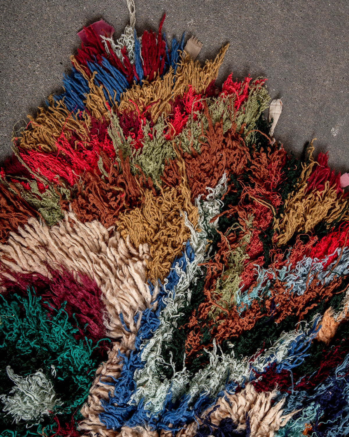 Modern designer vintage handcrafted Berber rug from Morocco. Boucherouite runner rug with beautiful colors and patterns.