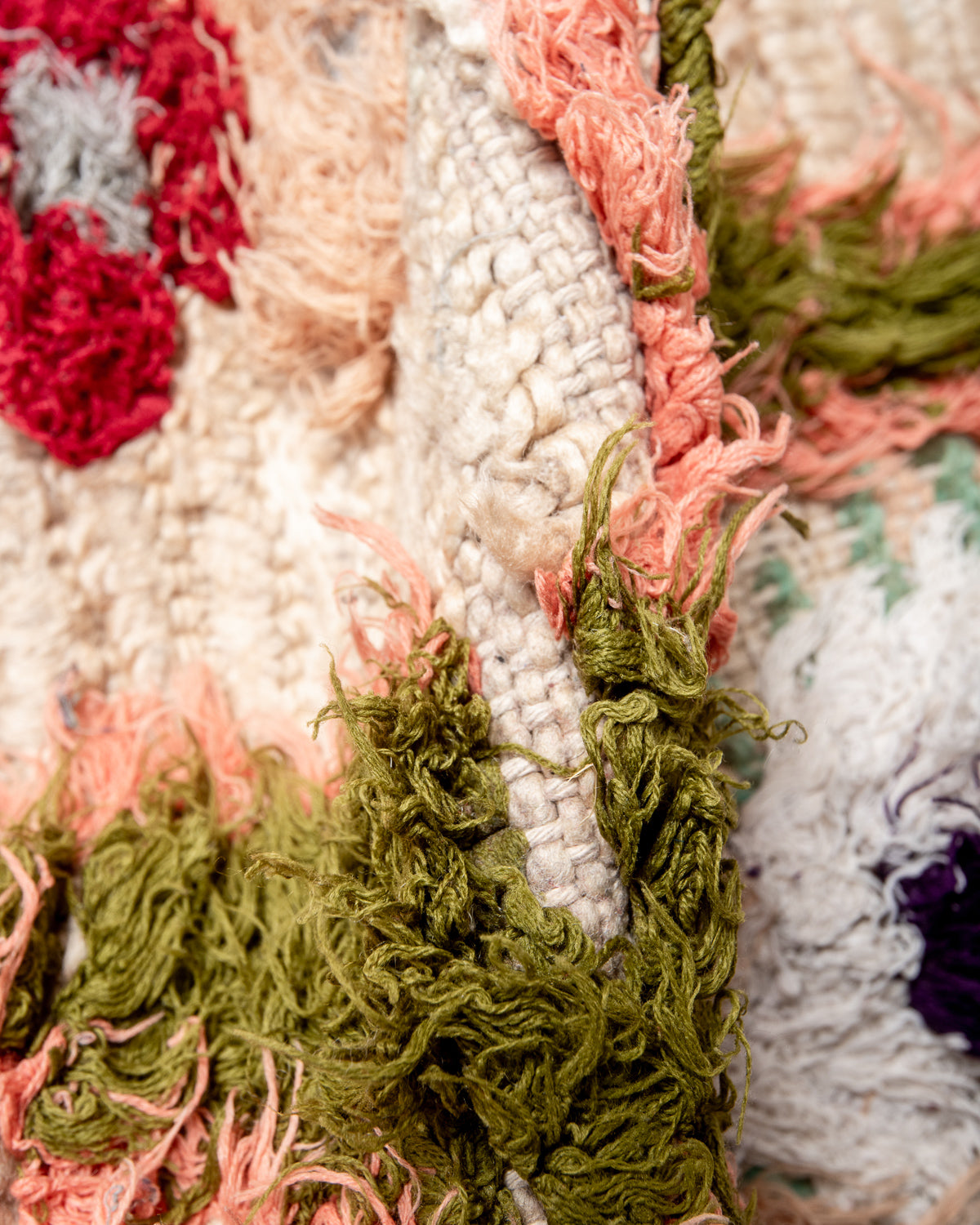 Modern designer vintage handcrafted Berber rug from Morocco. Boucherouite runner rug with beautiful colors and patterns.