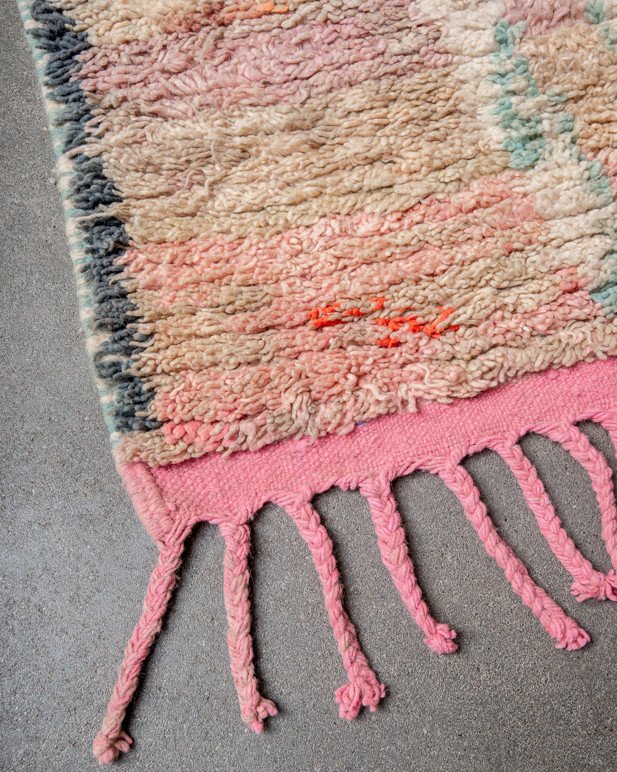 Modern, designer, handcrafted Berber runner rug from Morocco. Vintage carpet with beautiful colours and patterns and fluffy texture.