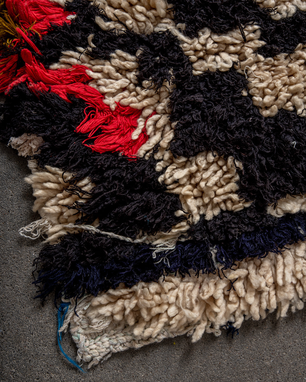 Modern designer vintage handcrafted Berber rug from Morocco. Boucherouite runner rug with beautiful colors and patterns.