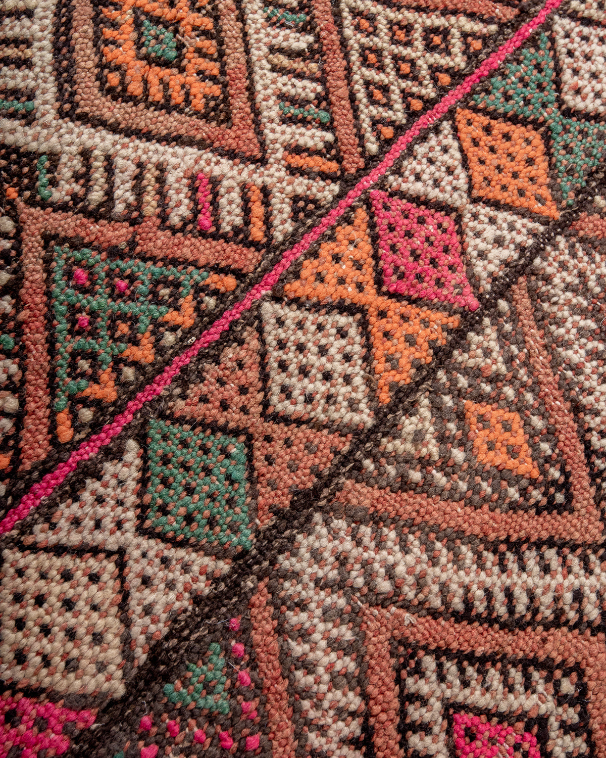 Modern, designer, handcrafted Berber rug from Morocco. Vintage Kelim carpet with beautiful designs and robust flat weave out of wool.