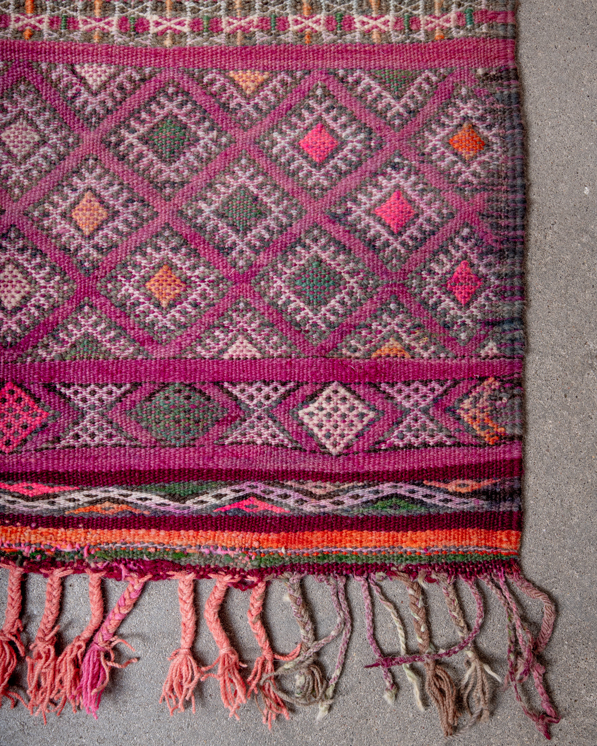 Modern, designer, handcrafted Berber rug from Morocco. Vintage Kelim carpet with beautiful designs and robust flat weave out of wool.